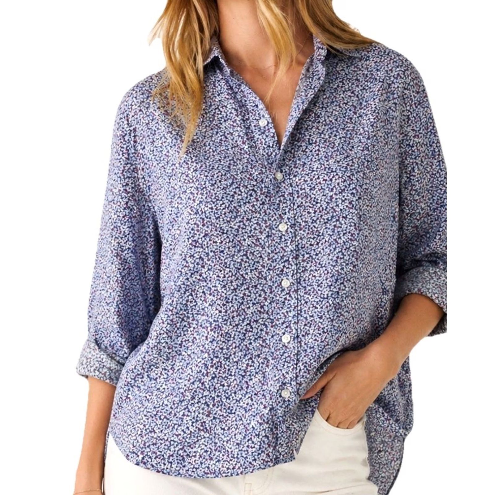Frank & Eileen Frank & Eileen Shirt XS Floral Ditsy Button Front Multicolor Collared Long Sleeve High Low Hem Modal Button-Up Women Regular Size XS / US 0-2 / IT 36-38 - 2 Thumbnail