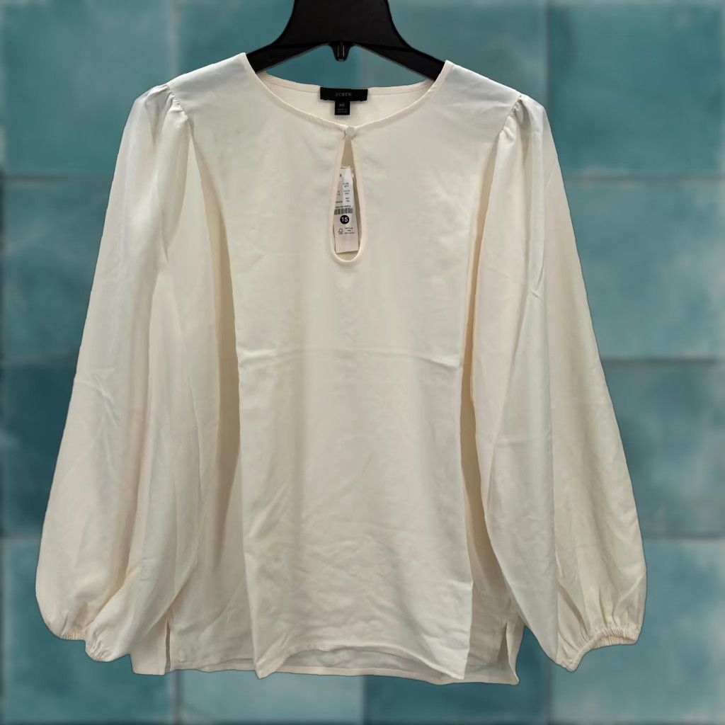 J.Crew J.CREW Puff Sleeve Satin Back Crepe Top Women's MT Tall Ivory Keyhole Neckline Blouse Size M / US 6-8 / IT 42-44 - 1 Thumbnail