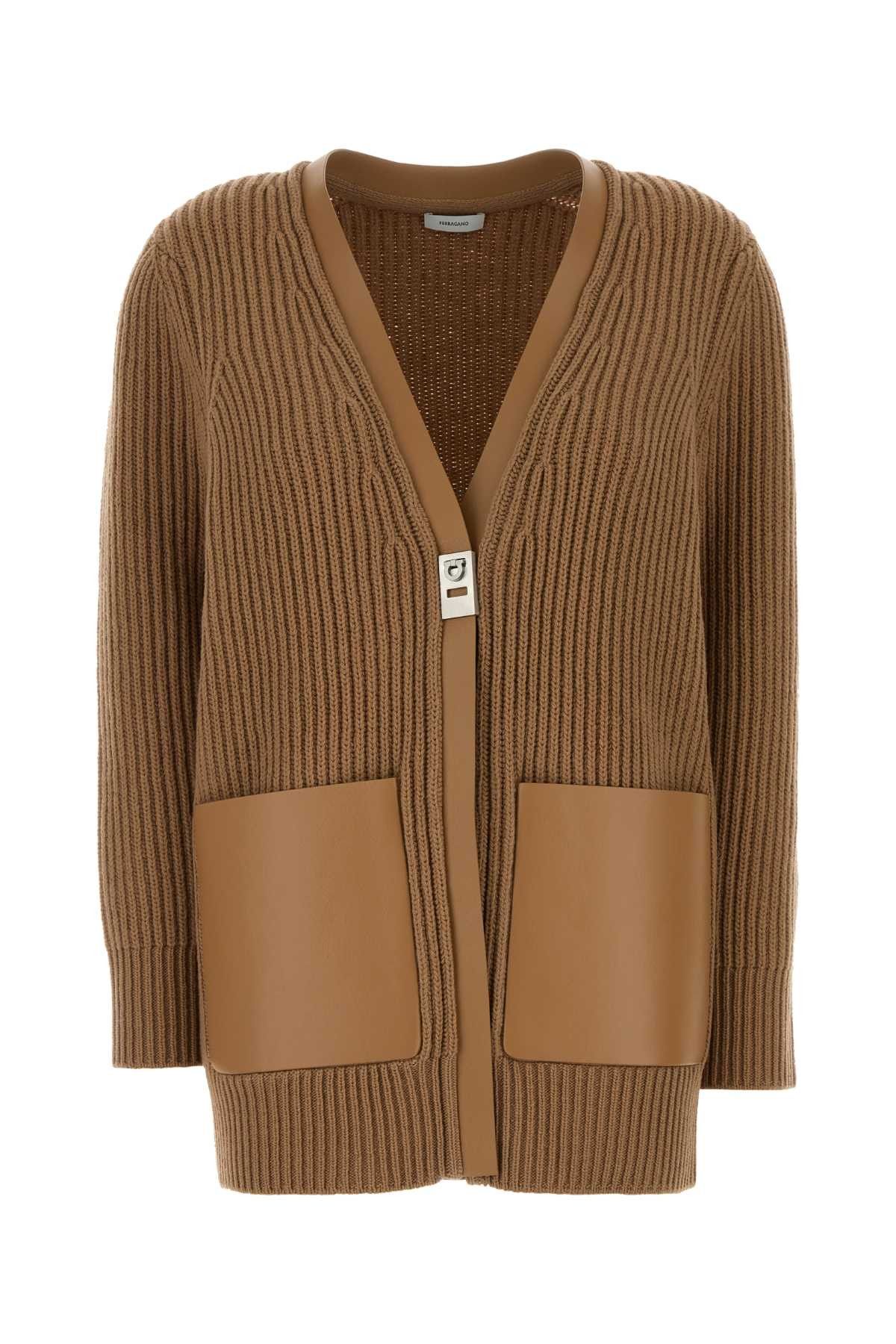 Salvatore Ferragamo Camel Wool Cardigan Size XS / US 0-2 / IT 36-38 - 1 Thumbnail