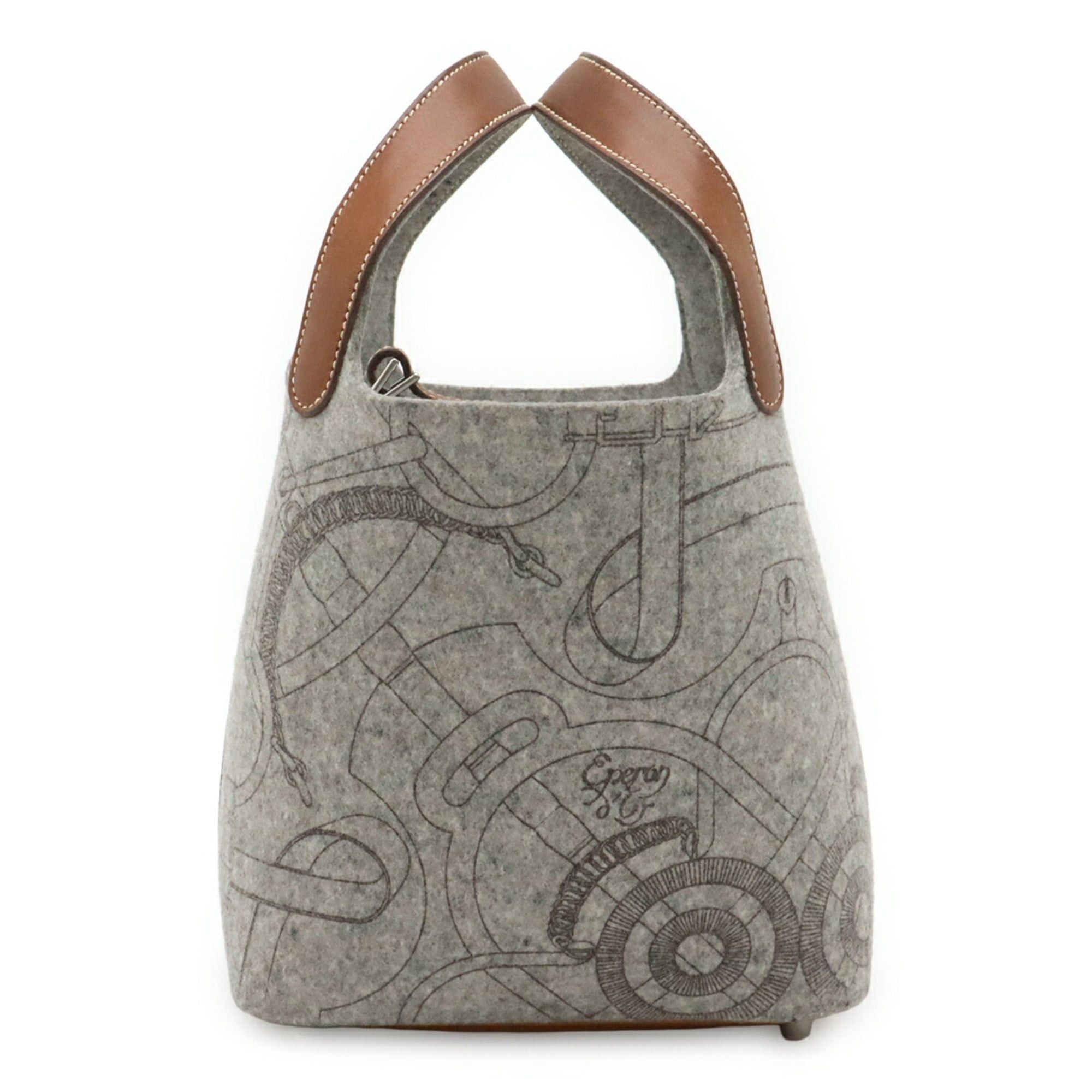Hermes HERMES Picotin PM handbag/tote bag, felt, Veau Swift leather, gray/brown. Size ONE SIZE - 1 Thumbnail
