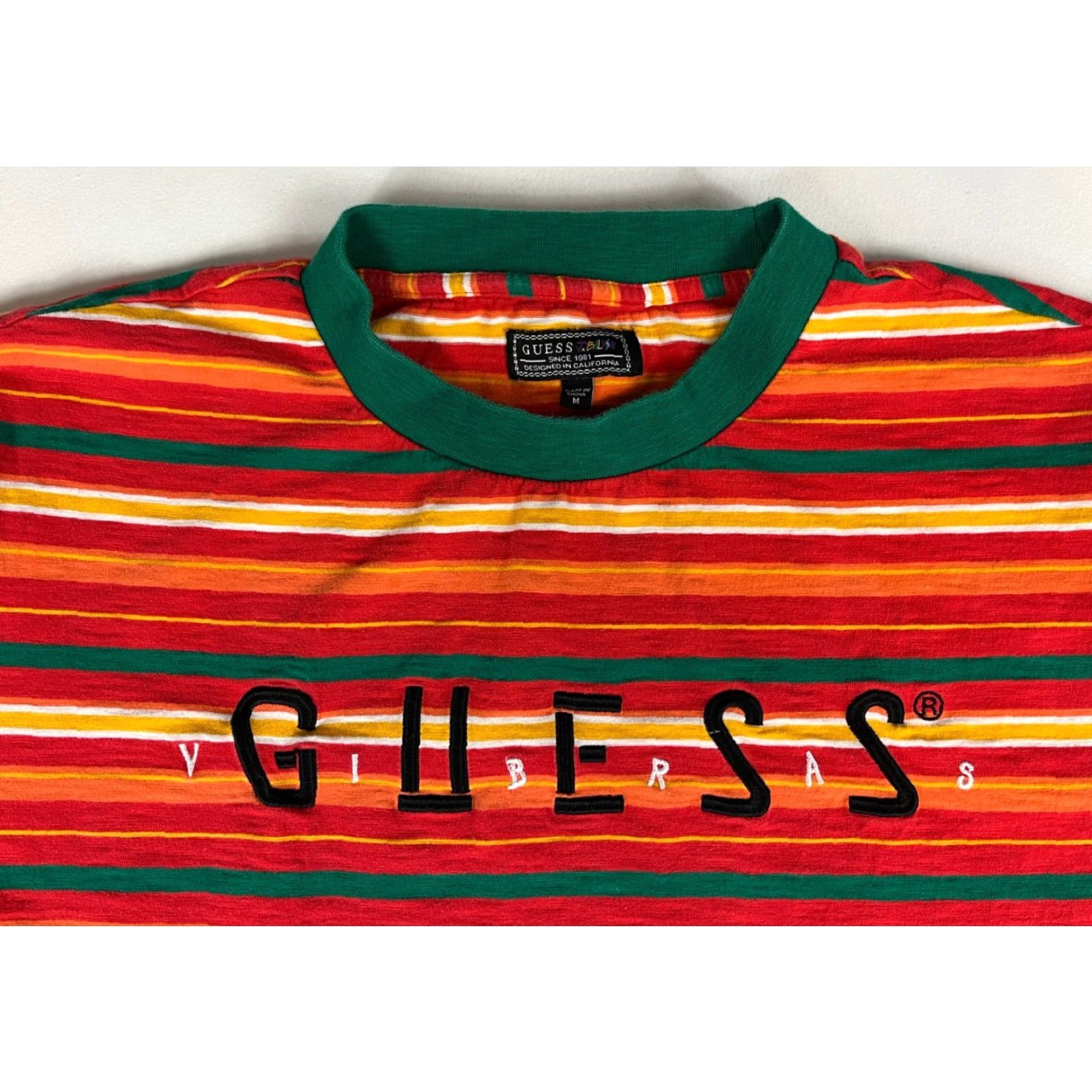 Guess GUESS Vibras T-Shirt Striped Embroidered Men’s M Short Sleeve Crew Neck Multicolor Cotton Size US M / EU 48-50 / 2 - 3 Thumbnail