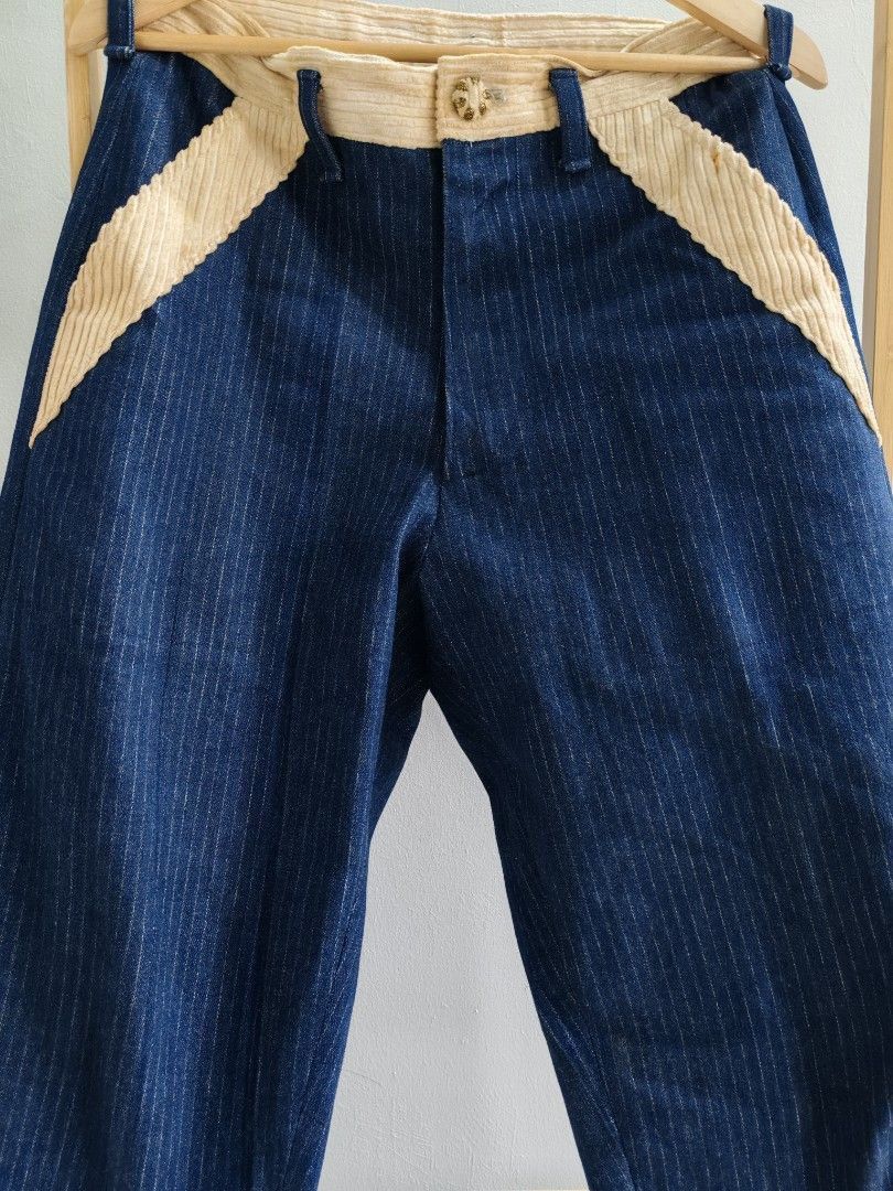 Japanese Brand × Vintage Vintage Dark Blue Striped Denim Pants Size US 32 / EU 48 - 2 Thumbnail