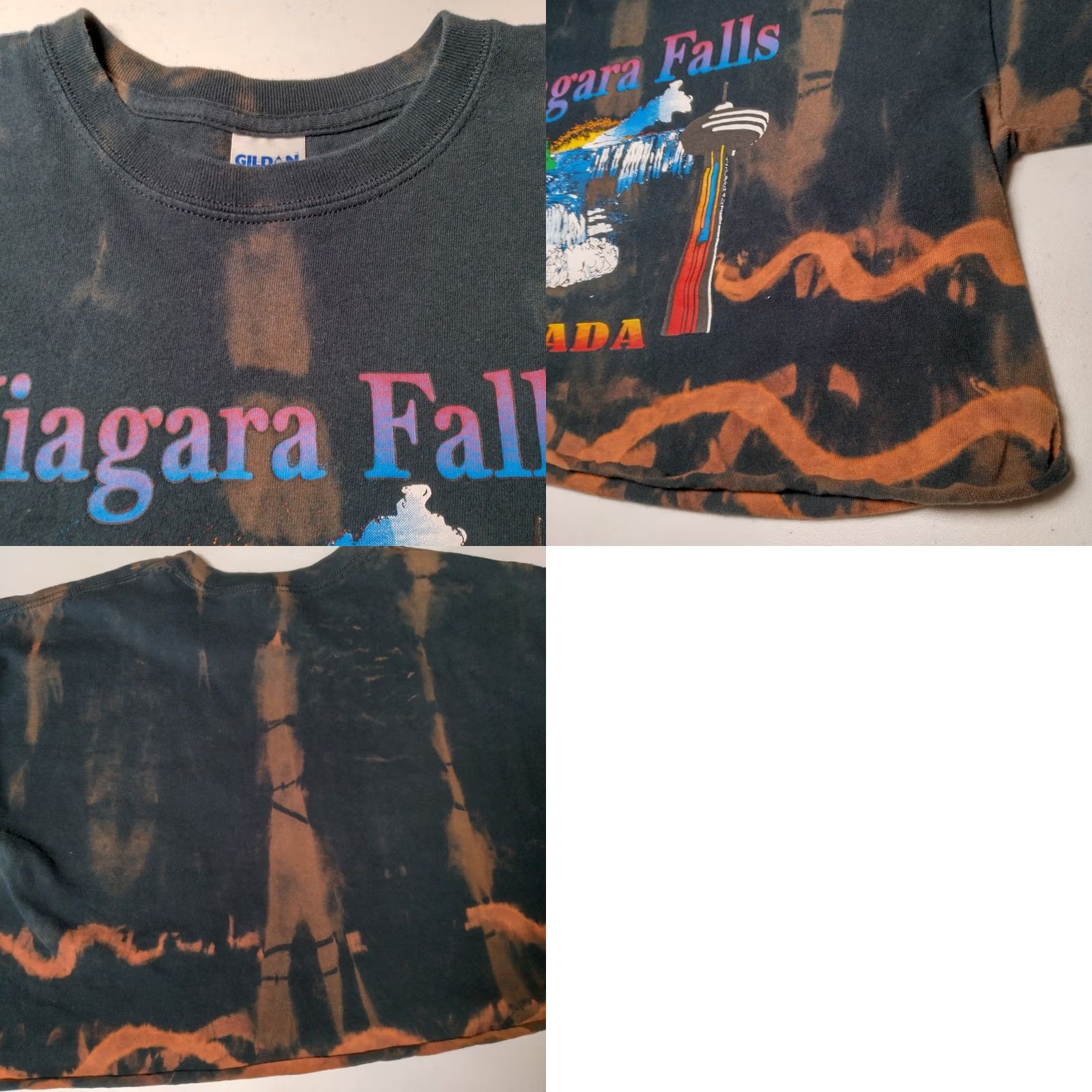 Gildan VINTAGE Gildan Rainbow Bleach Dye Niagara Falls Canada Crop Top Shirt L Black Unisex Adults Crew Neck Short Sleeve Graphic Waterfall - Size US L / EU 52-54 / 3 - 9 Thumbnail