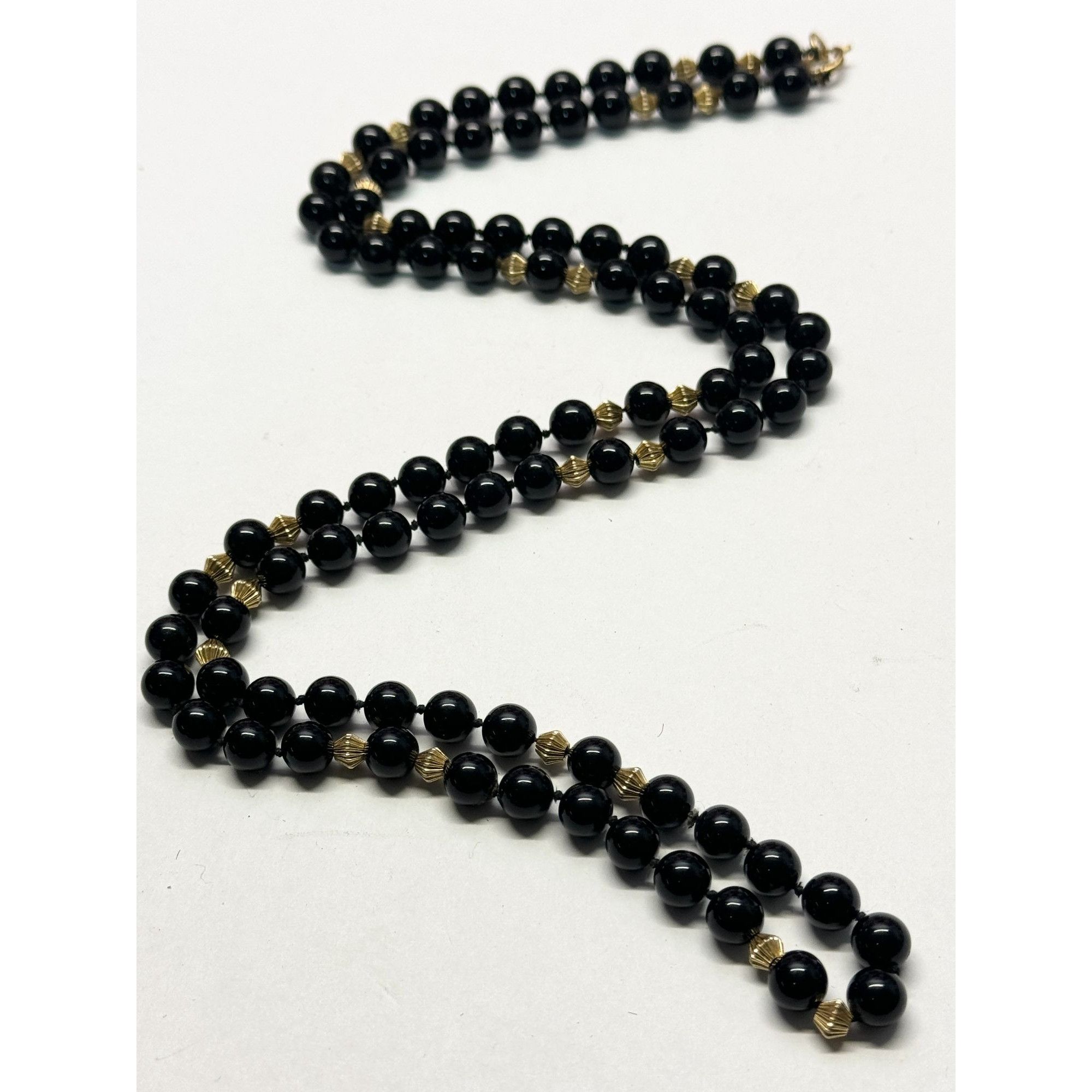 Vintage black glass beaded necklace