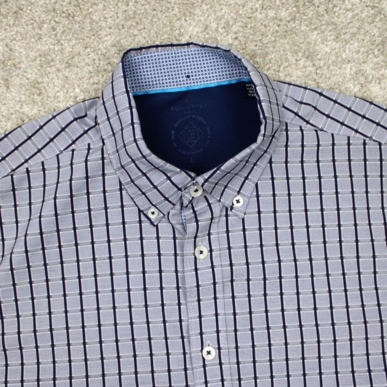 Vintage Construct Shirt Men L Blue 90s Geometric Button-Up Slim Short Sleeve? Size US L / EU 52-54 / 3 - 6 Thumbnail