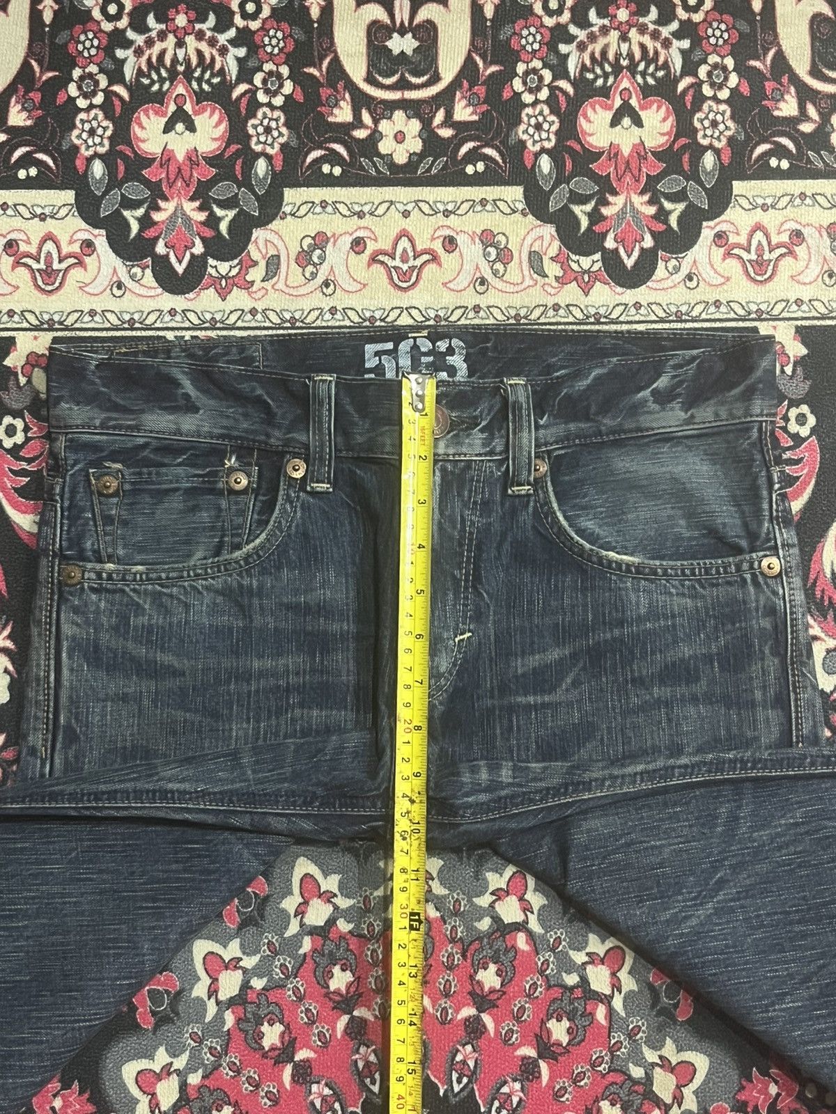 Number (N)ine Edwin 503 Japan Blue Trip Dark Blue Frayed Leg Flare Jeans Size US 30 / EU 46 - 14 Thumbnail