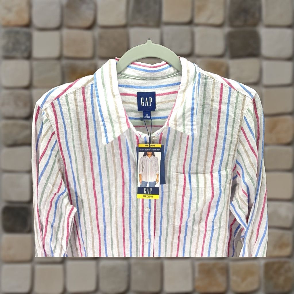 Gap Gap Linen Shirt Women Medium Stripe Button Long Sleeve Linen Blend Casual NWT Shirt Size M / US 6-8 / IT 42-44 - 1 Thumbnail