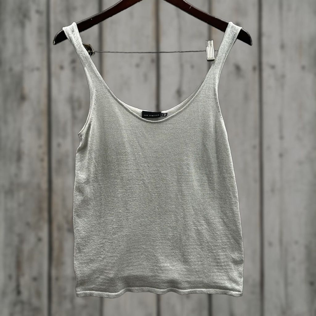 Vintage VINTAGE The Limited Silk Knit Tank Top Womens L Silver Cropped Y2K Silk Tank Womens Luxury Knit Sleeveless Scoop Neck Pullover Wide Strap Size L / US 10 / IT 46 - 1 Thumbnail