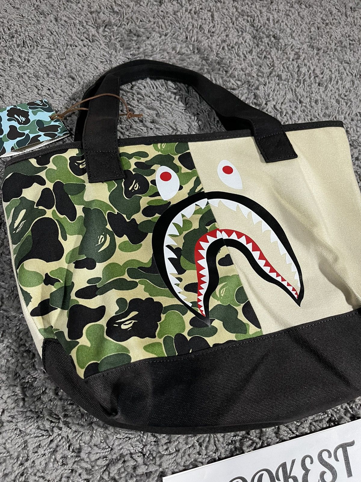 Bape BAPE Half ABC Camo Shark Face Tote Bag Green Ivory Size ONE SIZE - 5 Thumbnail