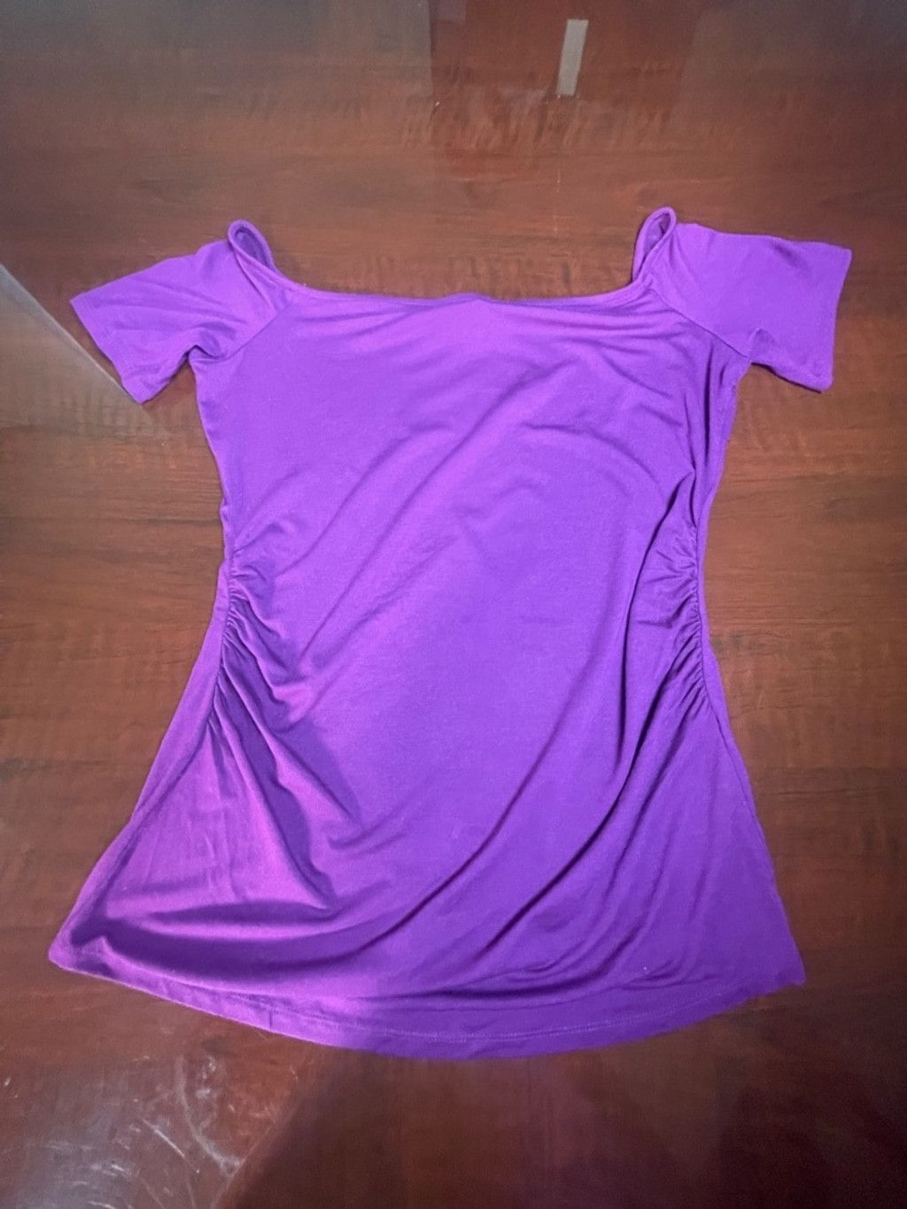 White House Black Market White House Black Market Purple Ruched Off Shoulder Top Y2K Size M / US 6-8 / IT 42-44 - 2 Thumbnail