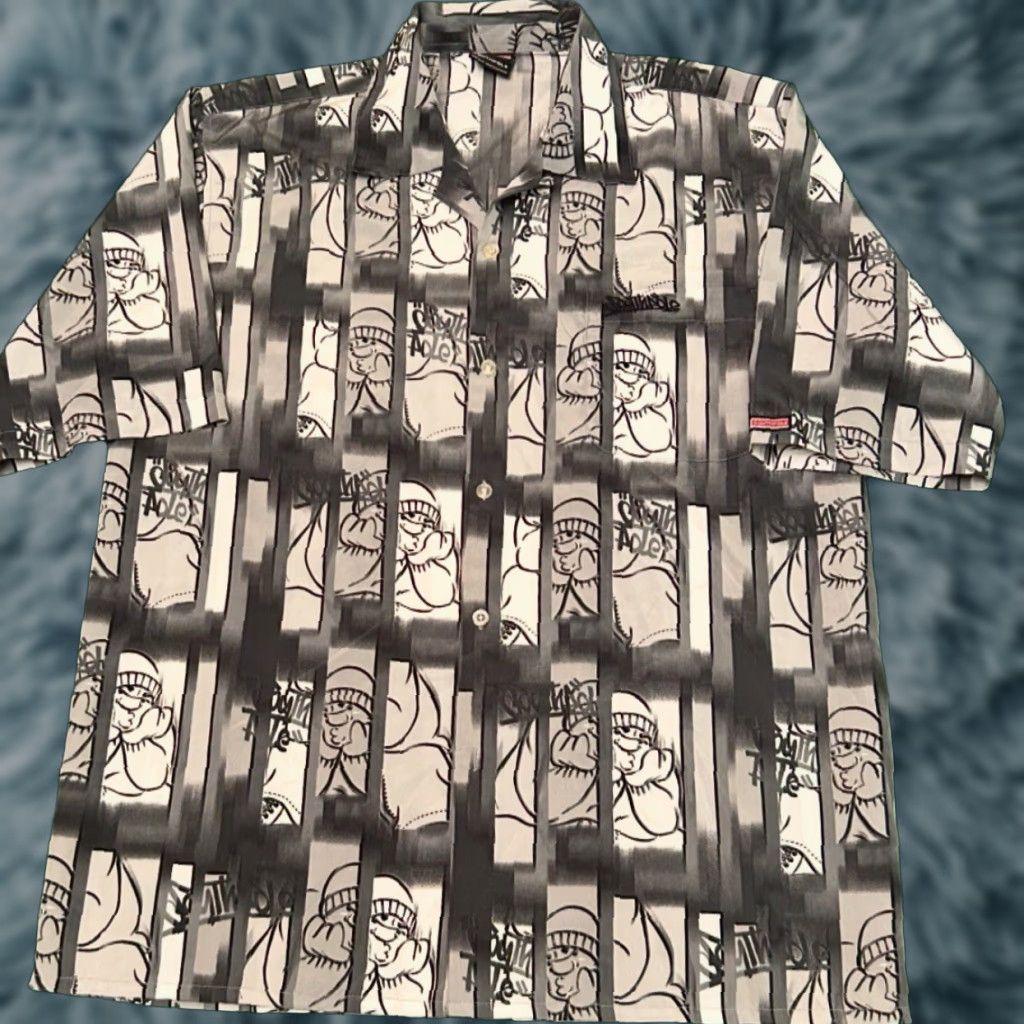Southpole VINTAGE SouthPole Hip Hop Graffiti All Over Print Button Up Shirt Mens M Black Short Sleeve Collared 90s Y2K Retro Grunge Skater Mens Size US M / EU 48-50 / 2 - 1 Thumbnail