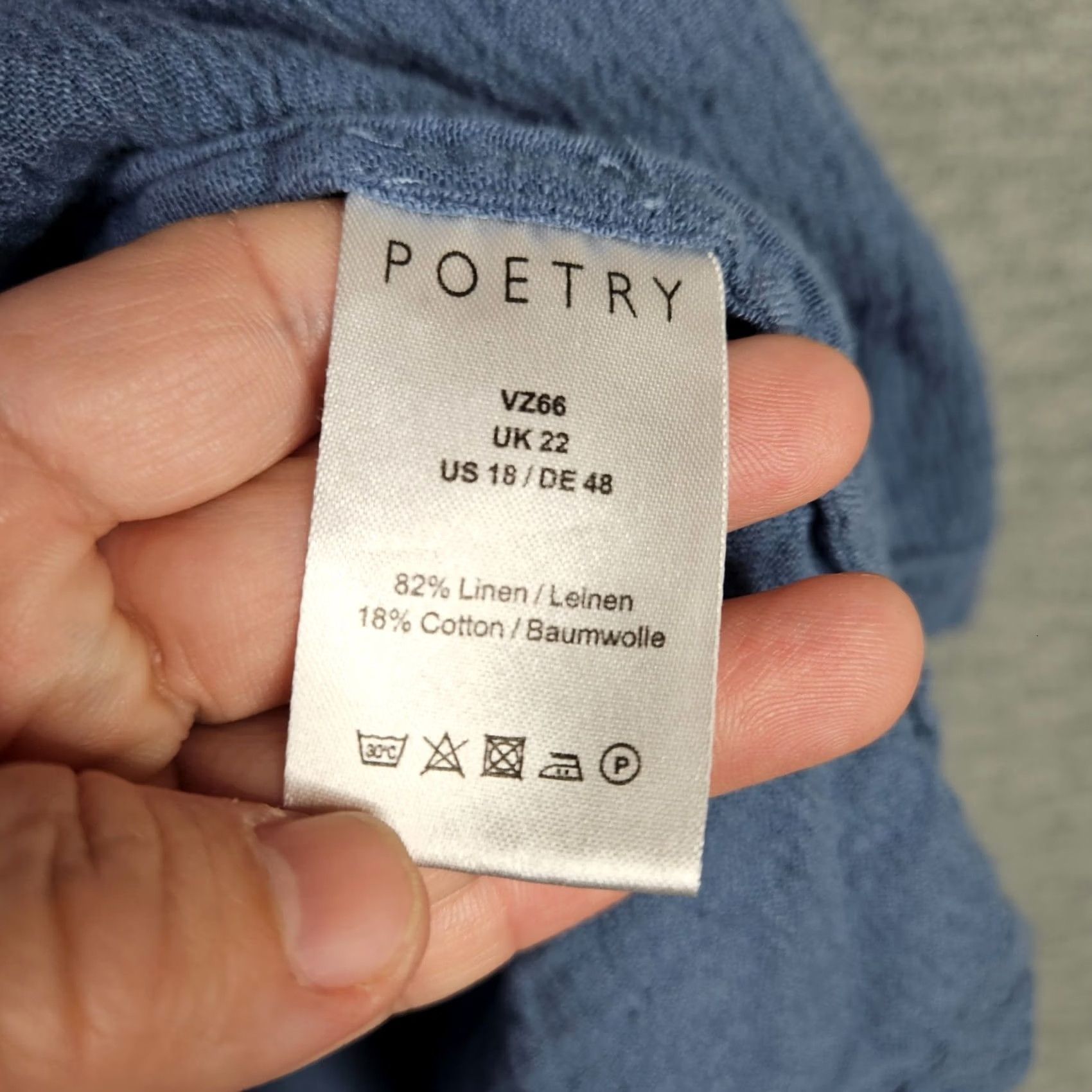 Vintage Poetry Blouse Sleeveless Blue Linen Cotton Blend V-Neck 18 Regular Womens Boys? Size XXL / US 16-18 / IT 52-54 - 6 Thumbnail