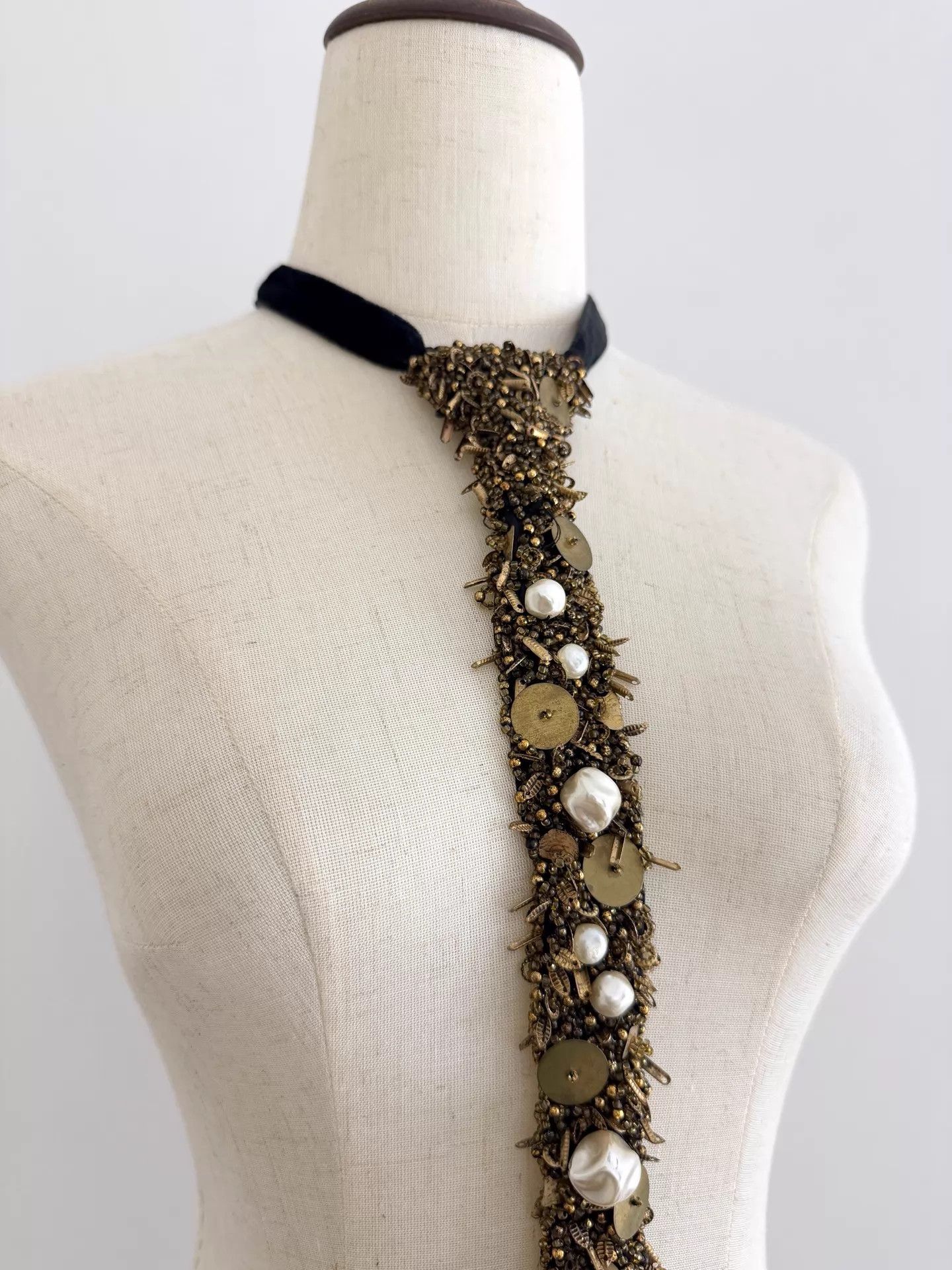 Comme des Garcons Comme des Garçons Black Velvet Metallic Studded Tie Size ONE SIZE - 2 Thumbnail