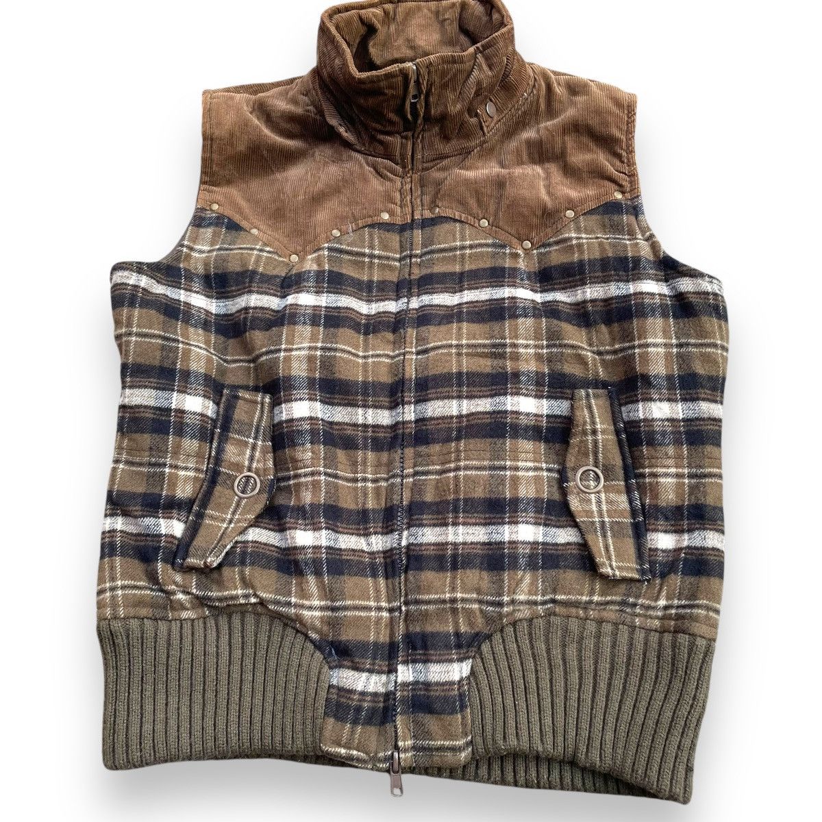 20471120 × Beauty Beast × Japanese Brand 🇯🇵 SKY BOMBER CORDUROY CHECKED ZIPPER VEST Size US M / EU 48-50 / 2 - 4 Thumbnail