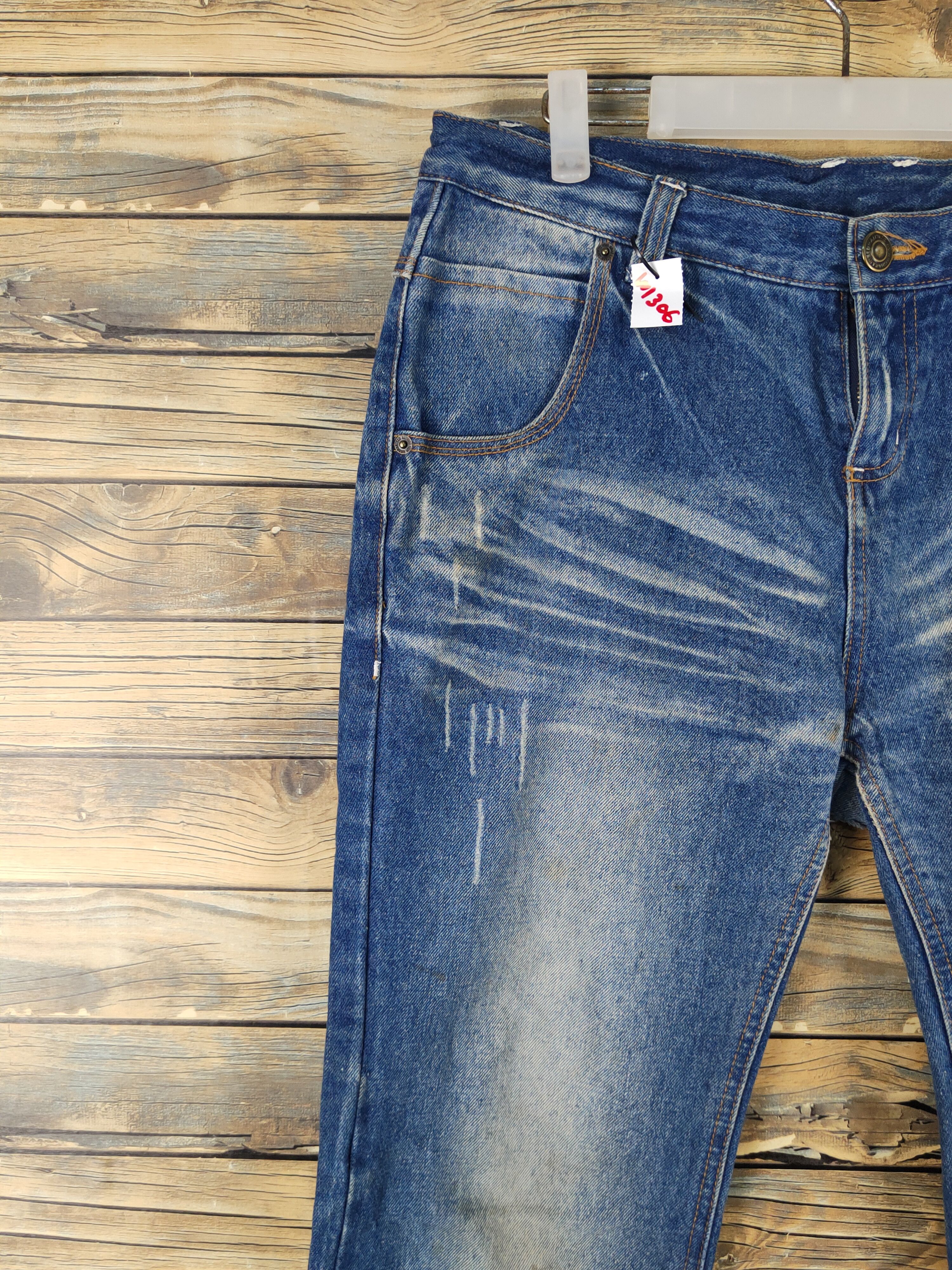 Japanese Brand Japan skull Blue Distressed Ripped denim Jeans #W1306 Size 33" - 3 Thumbnail