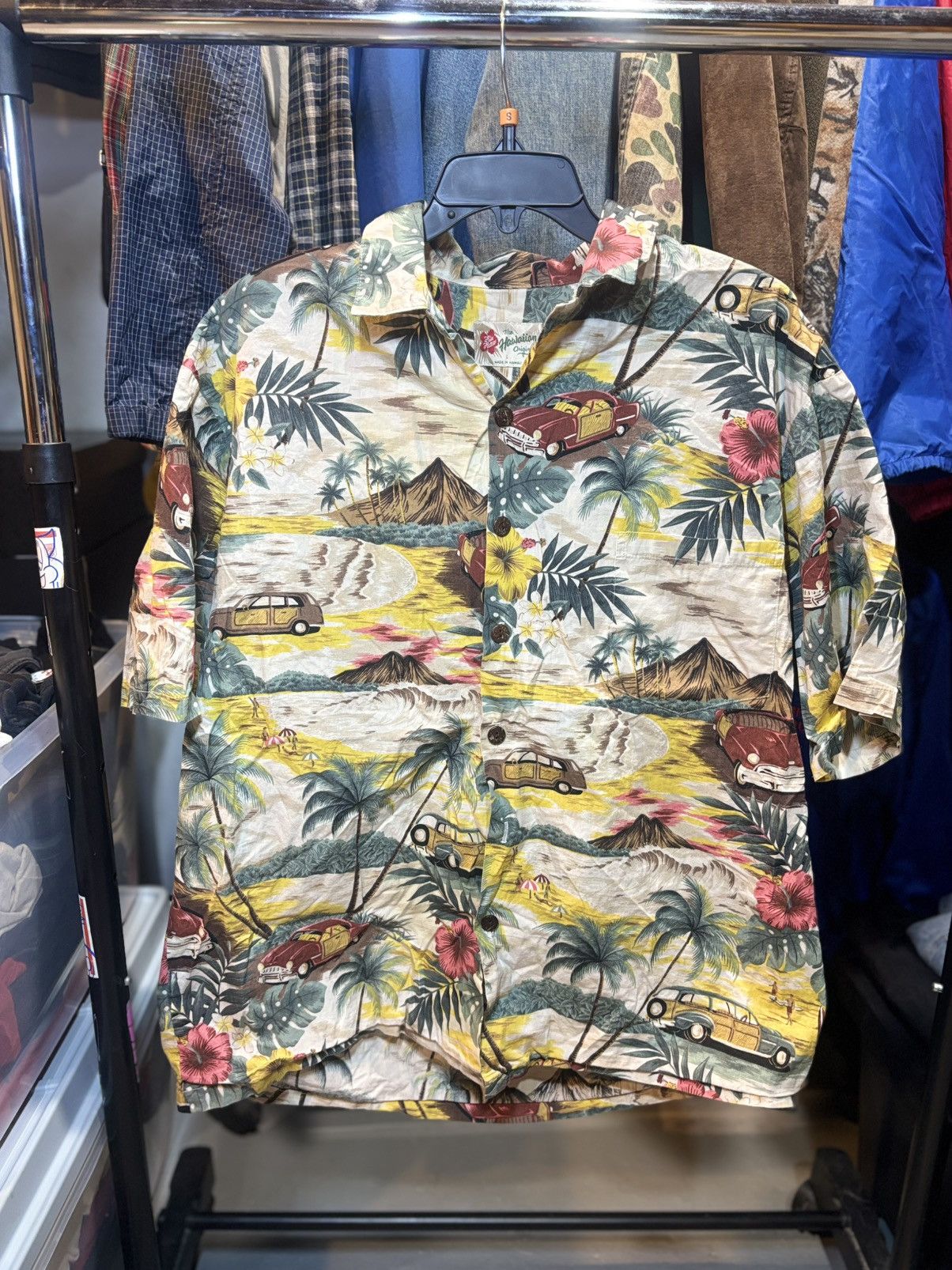 Vintage Old Car & Beach Hawaiian Mens Shirt Size US L / EU 52-54 / 3 - 1 Thumbnail