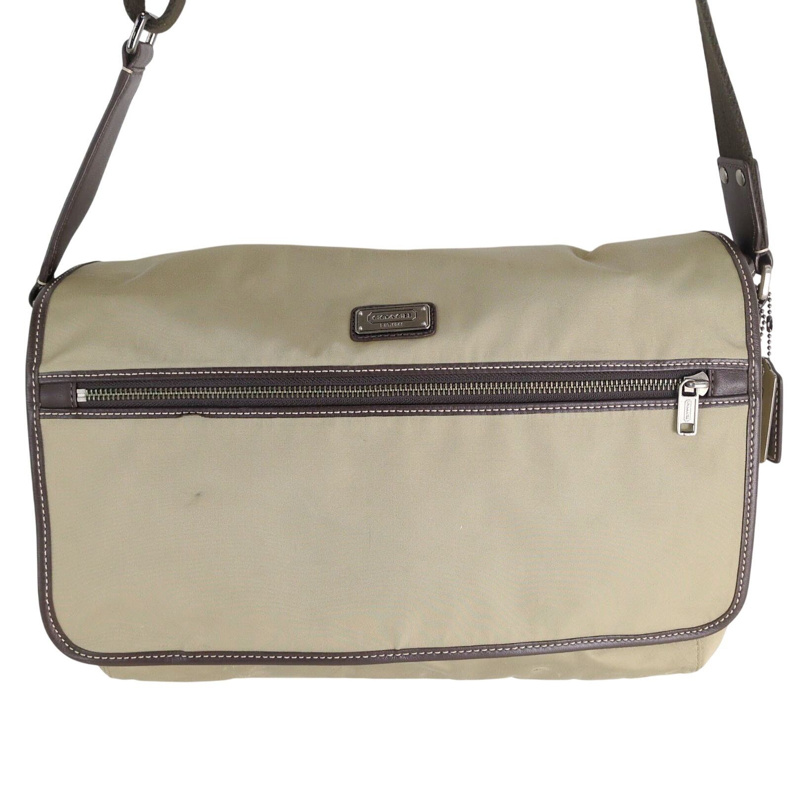 Coach Coach Tan Nylon Messenger Bag Brown Leather Trim Crossbody Size ONE SIZE - 1 Thumbnail