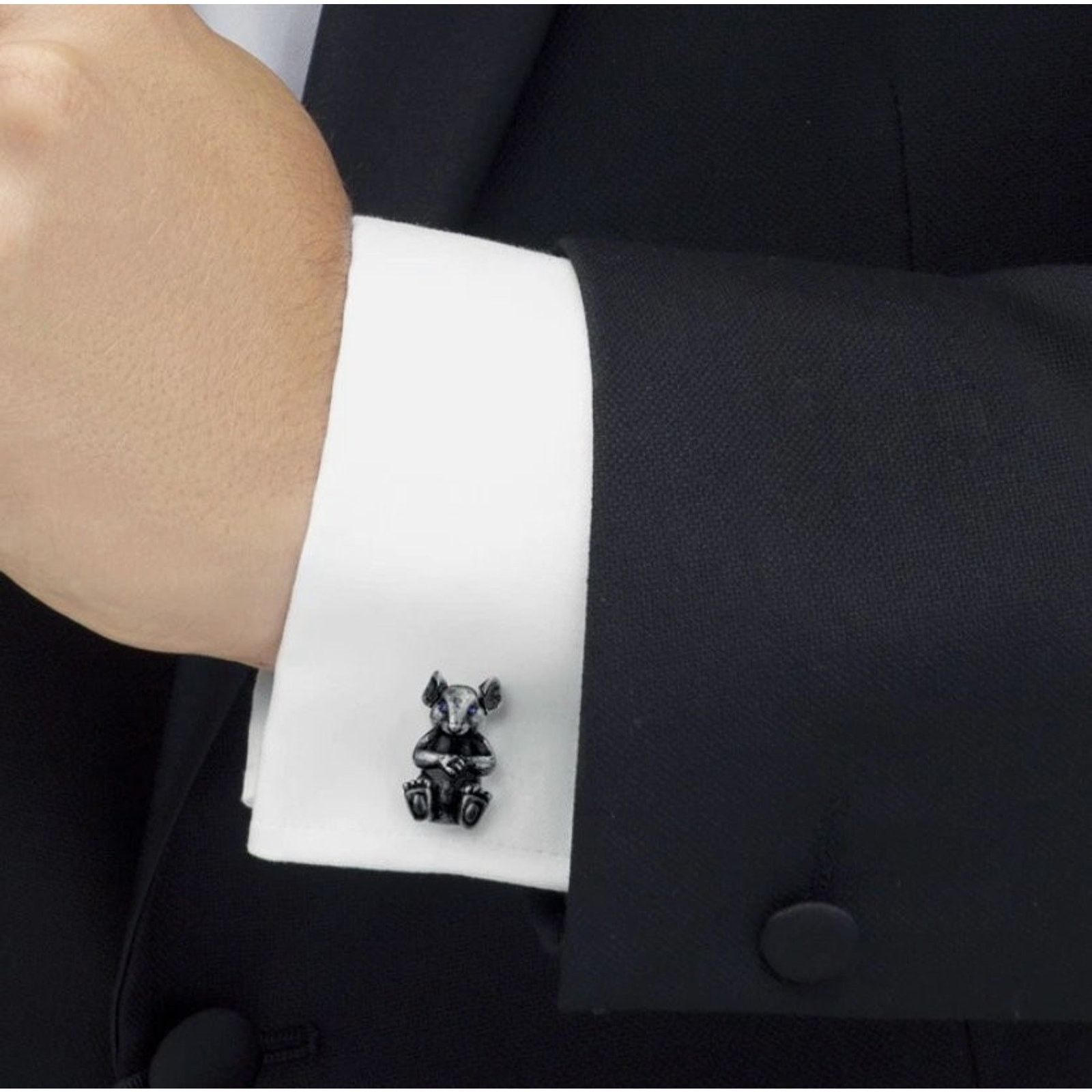 Tateossian $425 NIB Tateossian Cufflinks Mouse Blue Eye Antique Silver Size ONE SIZE - 6 Thumbnail