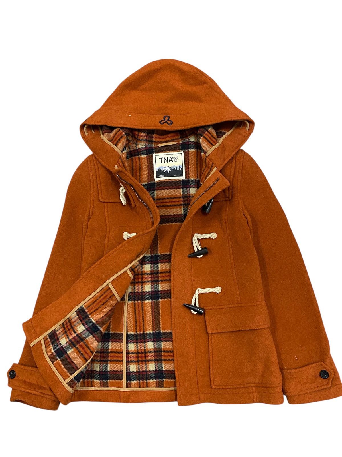 Aritzia TNA Aritzia Rust Orange Wool Duffle Coat Toggle Jacket Plaid Size US XS / EU 42 / 0 - 1 Thumbnail