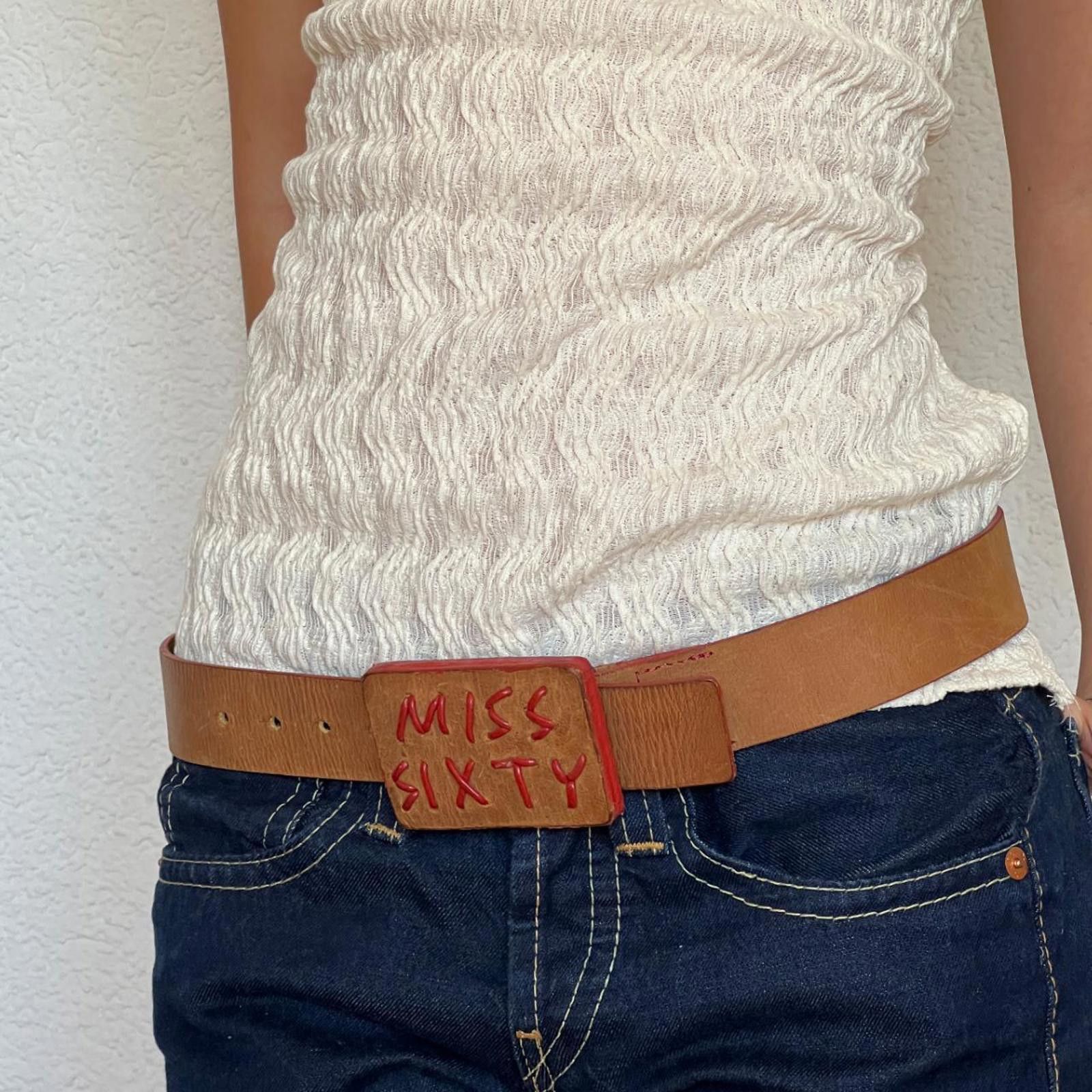 Miss Sixty Miss Sixty Genuine Leather Tan Belt with embroidered patch Size ONE SIZE - 2 Thumbnail