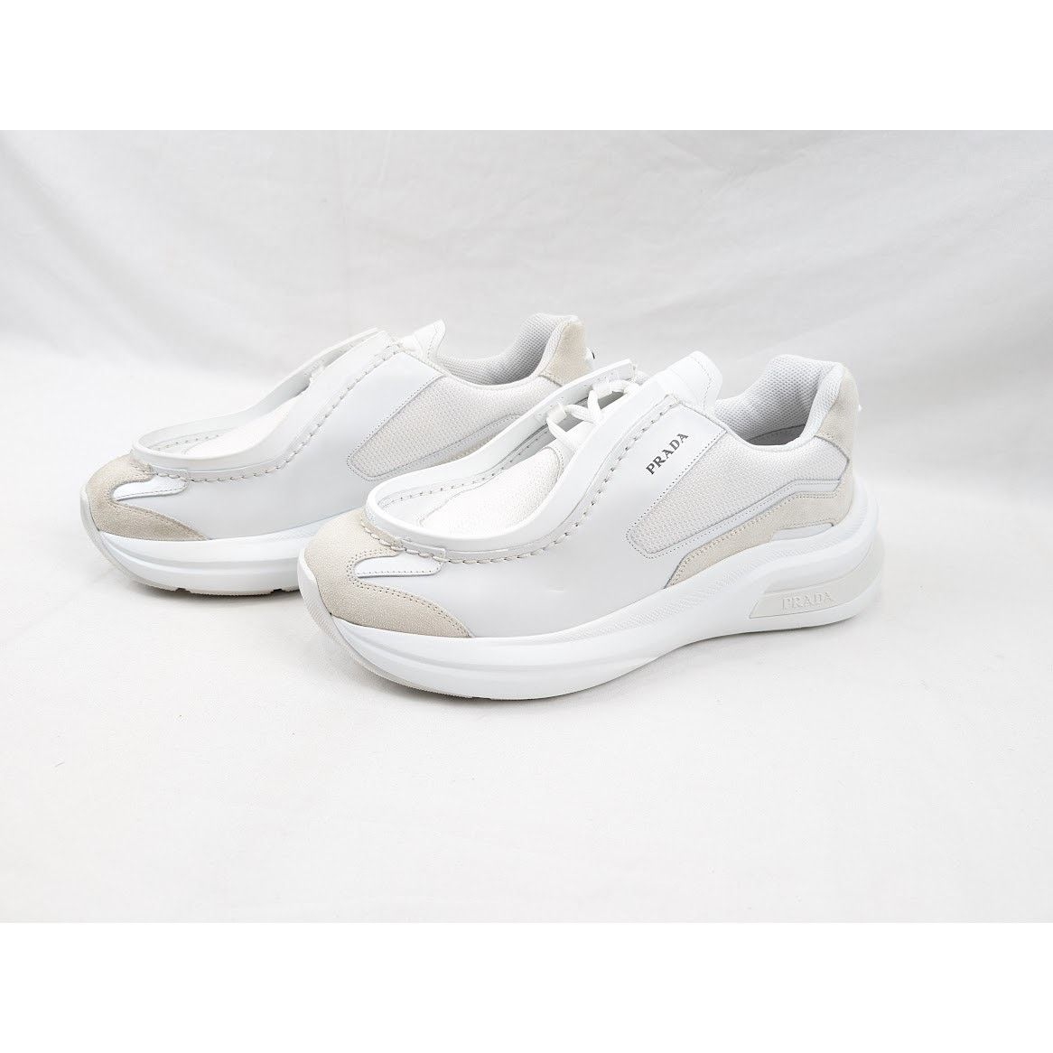 Prada o1rshd1 Brushed Leather Sneakers Bike Fabric Suede in White Size US 11 / EU 44 - 14 Thumbnail