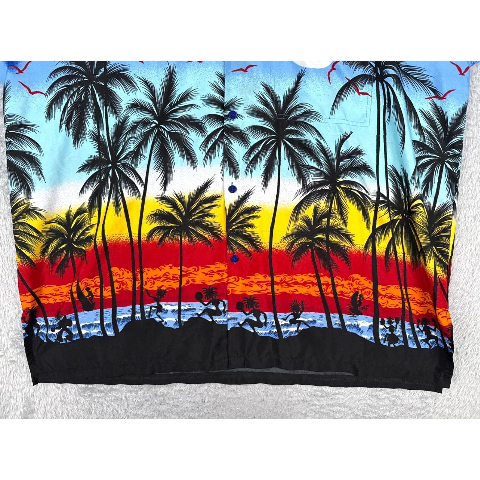 Vintage Happy Bay Shirt Mens XL Blue Palm Tree Hawaiian 100% Terivoile Sunset Button-Up Casual Shirt Size US XL / EU 56 / 4 - 5 Thumbnail