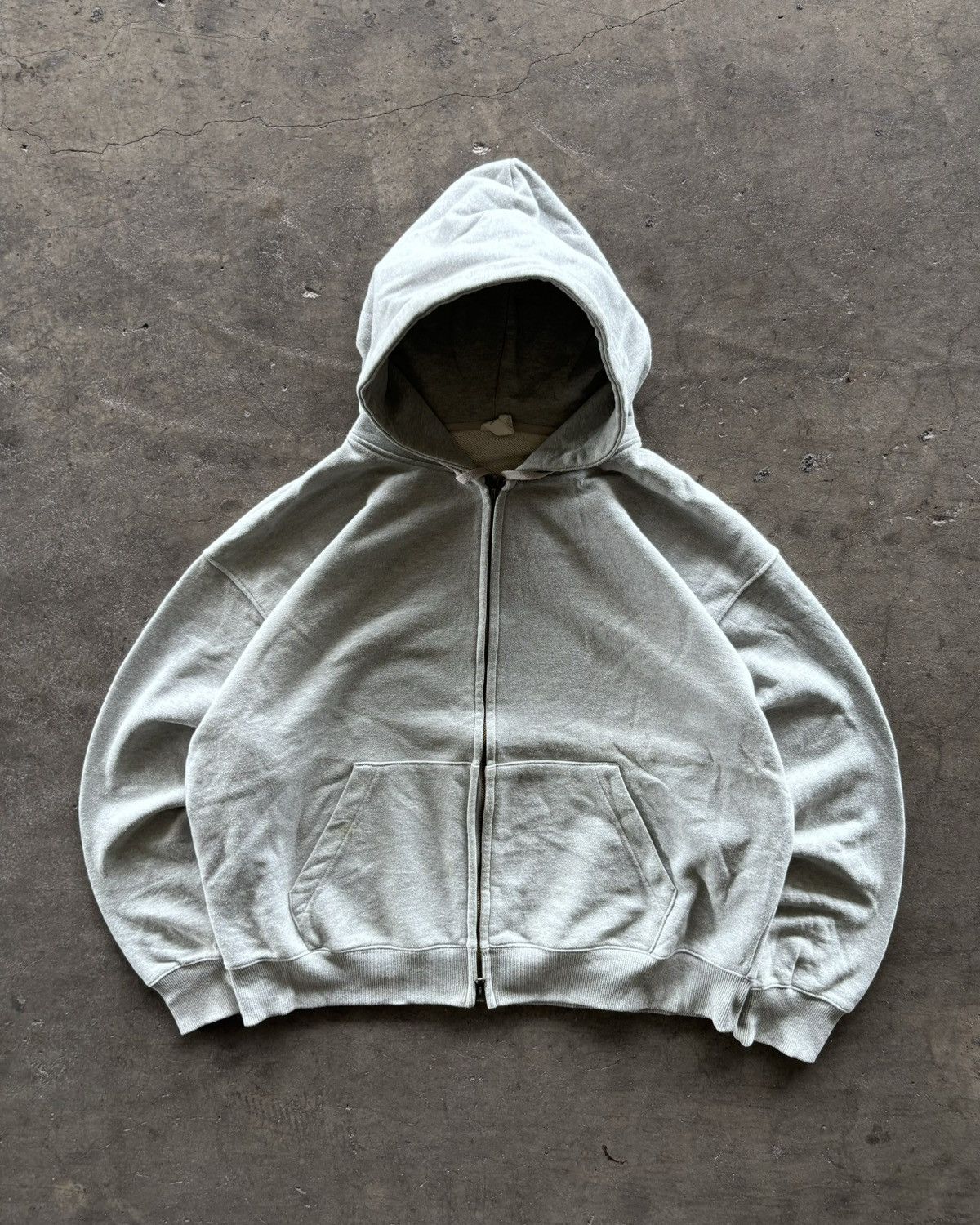 Japanese Brand 2000s Toffee Blank Grey Double Zip Up Boxy Hoodie 