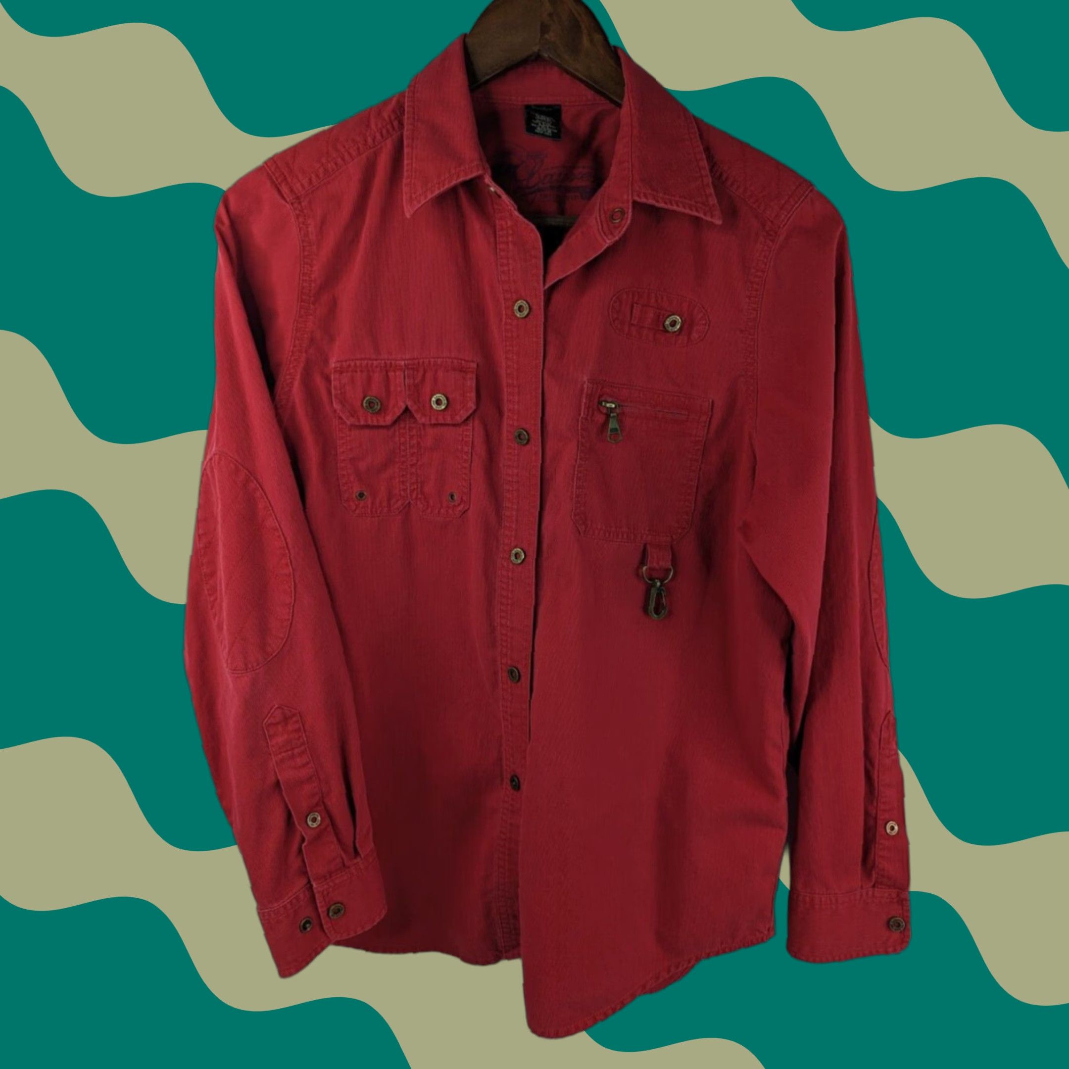 Ralph Lauren VINTAGE Lauren Ralph Lauren Button Up Shirt Womens Medium Red Corduroy Cotton Blend Long Sleeve Fall Winter Fish Theme Jersey? Size M / US 6-8 / IT 42-44 - 1 Thumbnail