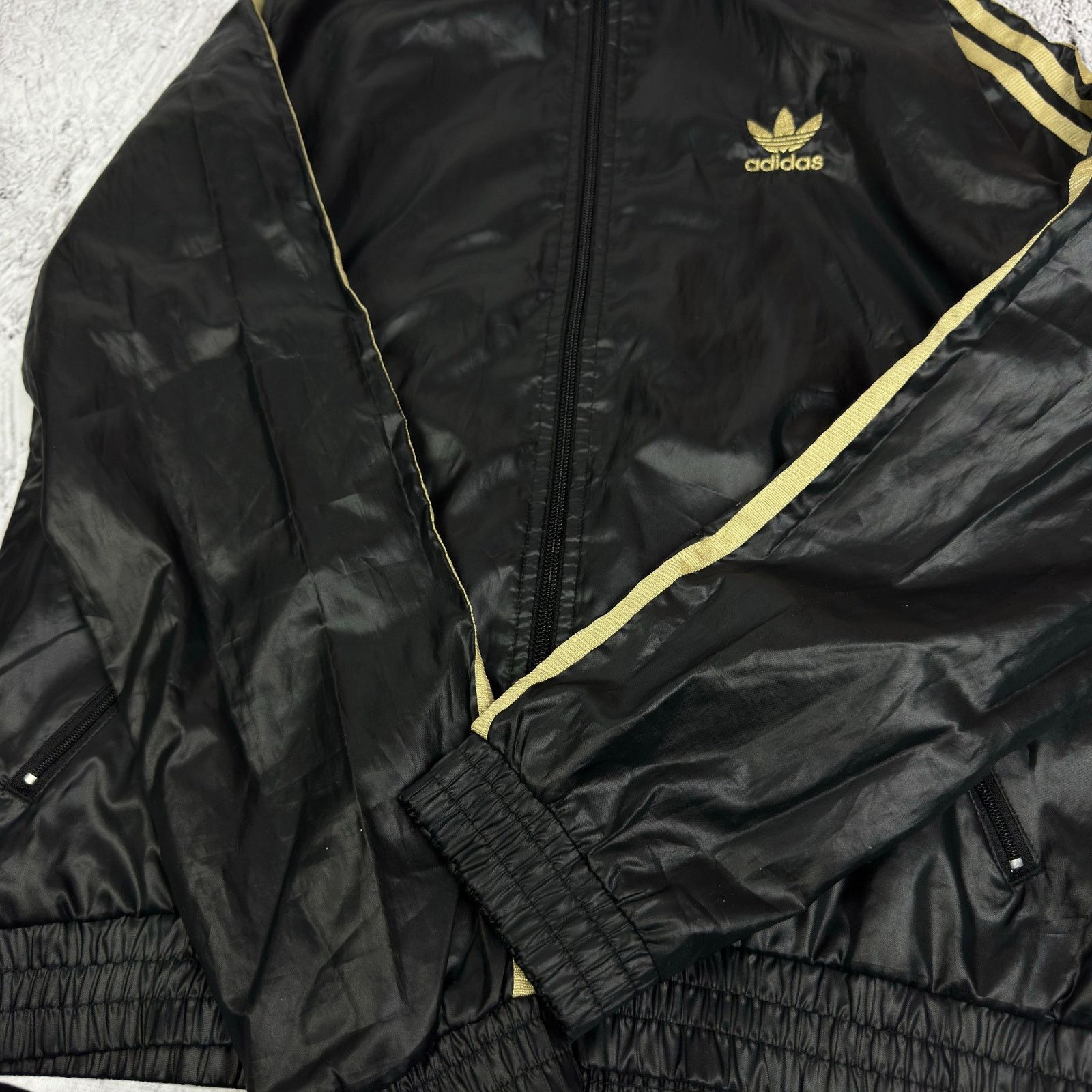 Adidas Adidas Womens Black Gold 3-Stripe Trefoil Full Zip Jacket 40 Size S / US 4 / IT 40 - 7 Thumbnail
