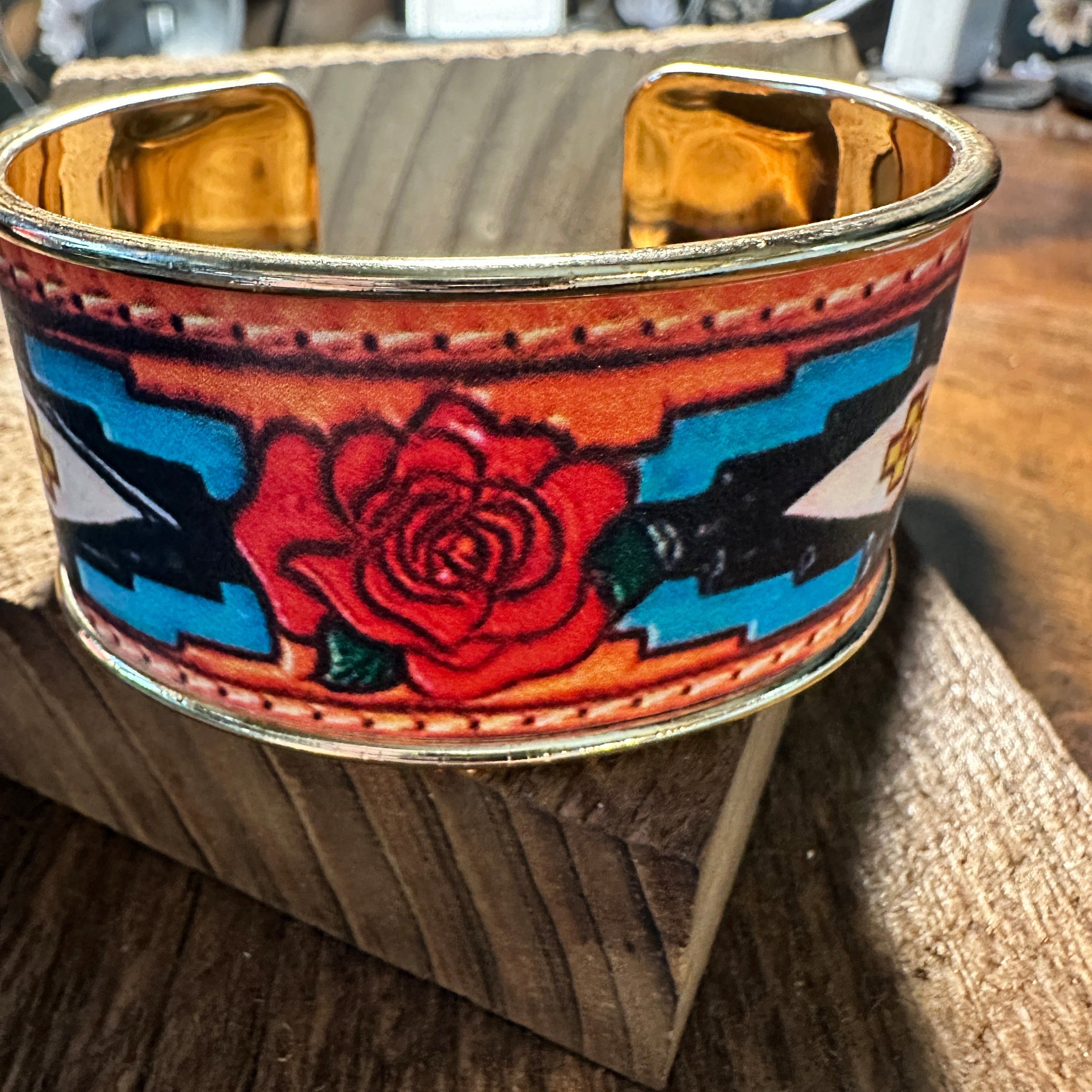 Other Boho Native American Rose Wide Cuff Bangle Bracelet, Floral Size ONE SIZE - 6 Thumbnail
