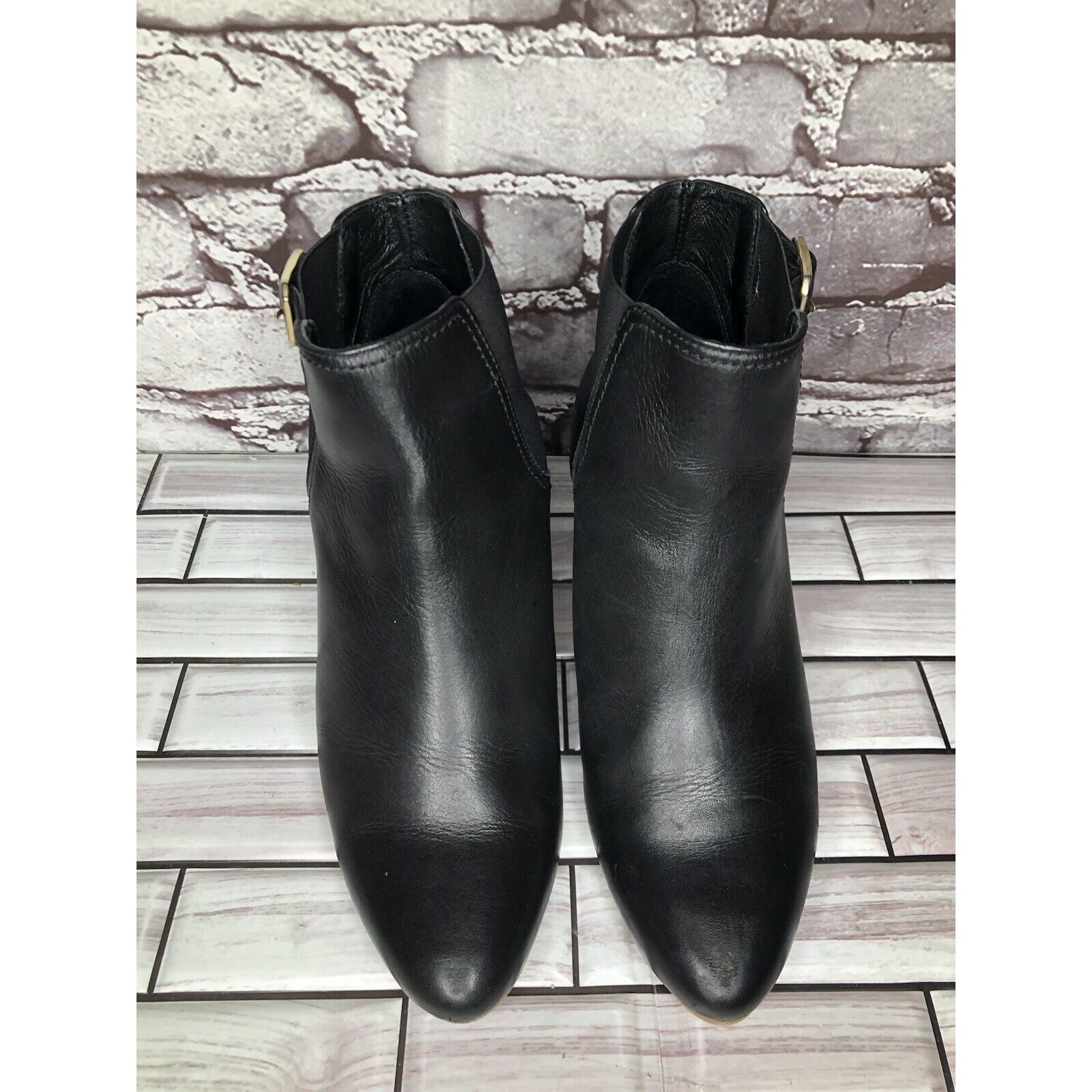 Other Minelli Black Leather Pointed BuckleStrap Heel Ankle Boots W Size US 8.5 / IT 38.5 - 9 Thumbnail