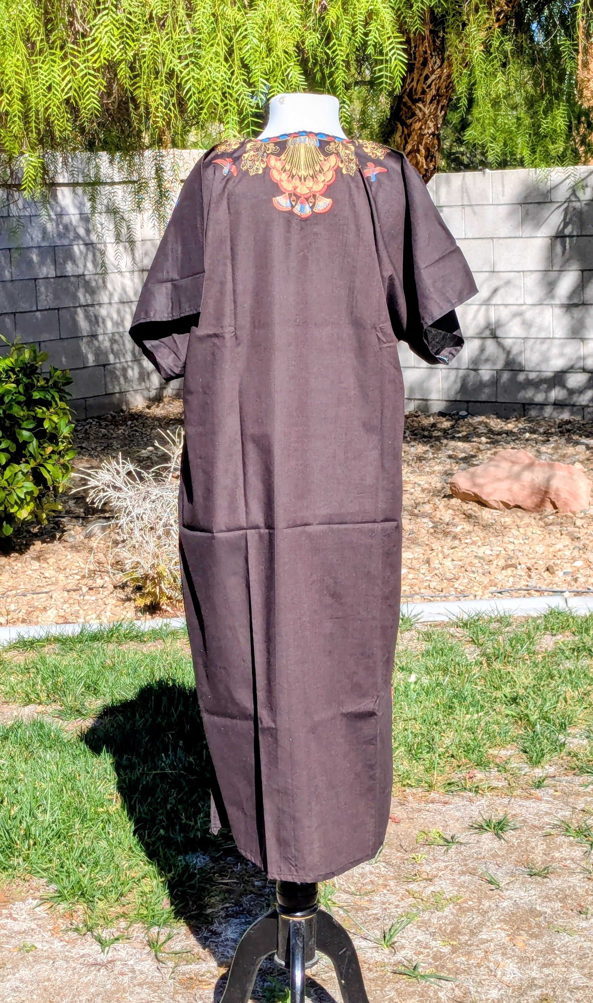 Other Retro Kaftan Goddess Cleopatra Ankh Birds Cotton Dress Size M / US 6-8 / IT 42-44 - 4 Thumbnail
