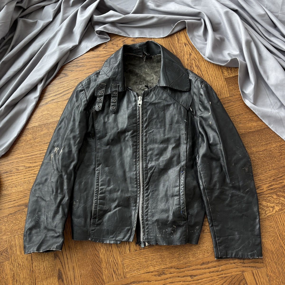 Vintage Trashed Leather Jacket Crust Punk Vintage Moto Paint Splat Size US S / EU 44-46 / 1 - 1 Thumbnail