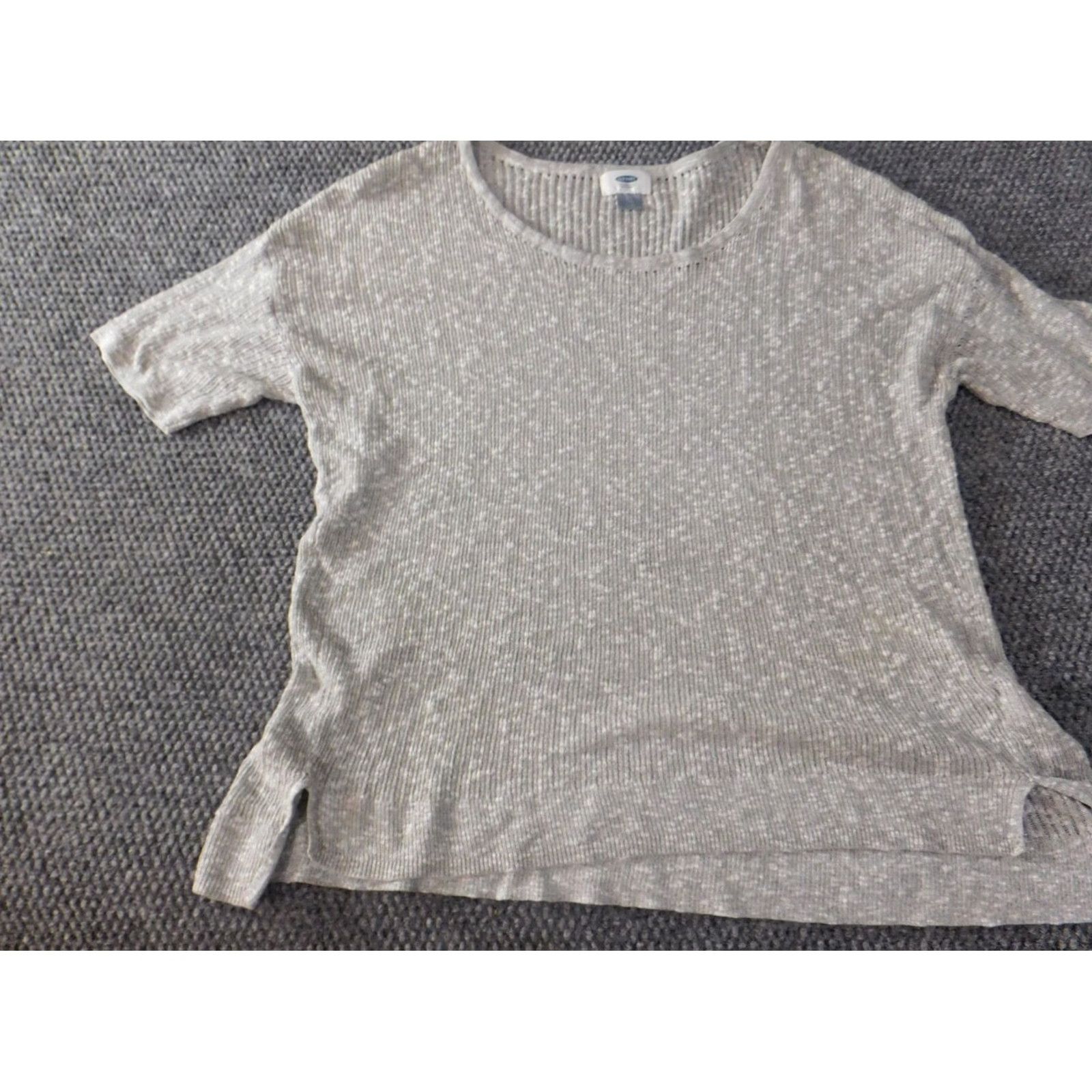 Old Navy Old Navy Womens Blouse XL Gray Pullover Short Sleeve Round Neck Stretch Casual Regular Button Classic/Fitted Sleeve Acrylic Cotton Fabric Down Size XL / US 12-14 / IT 48-50 - 3 Thumbnail