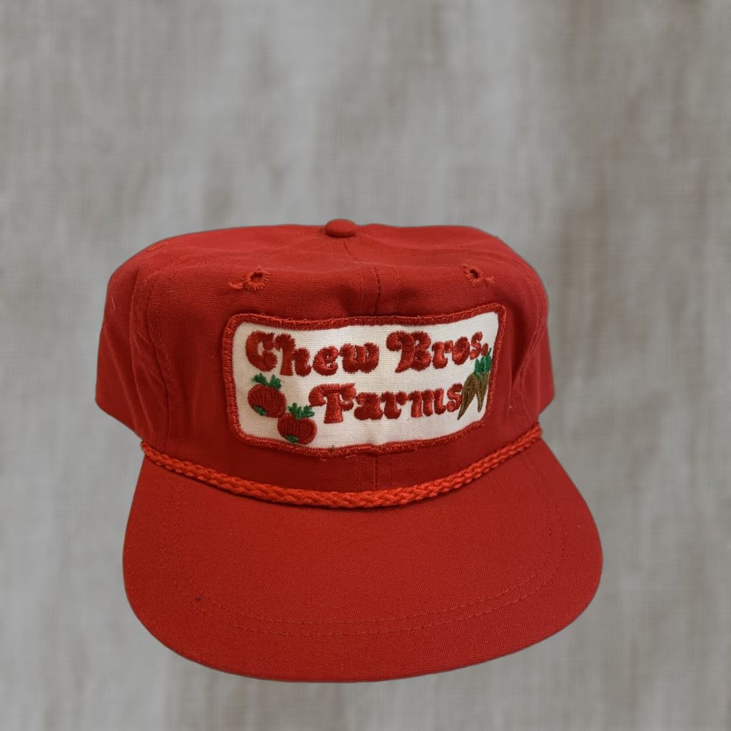 Imperial VINTAGE Imperial Cap Baseball Cap Mens Adjustable Red Leather Strap Chew Bros. Farms Chord Tomato Carrot Size ONE SIZE - 1 Thumbnail