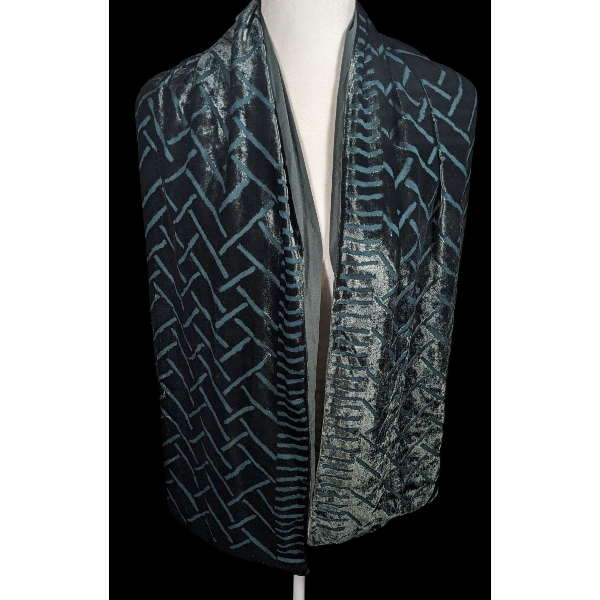 Other Vintage Dark Blue Criss Cross Geometric Velvet Burnout Scarf Size ONE SIZE - 3 Thumbnail