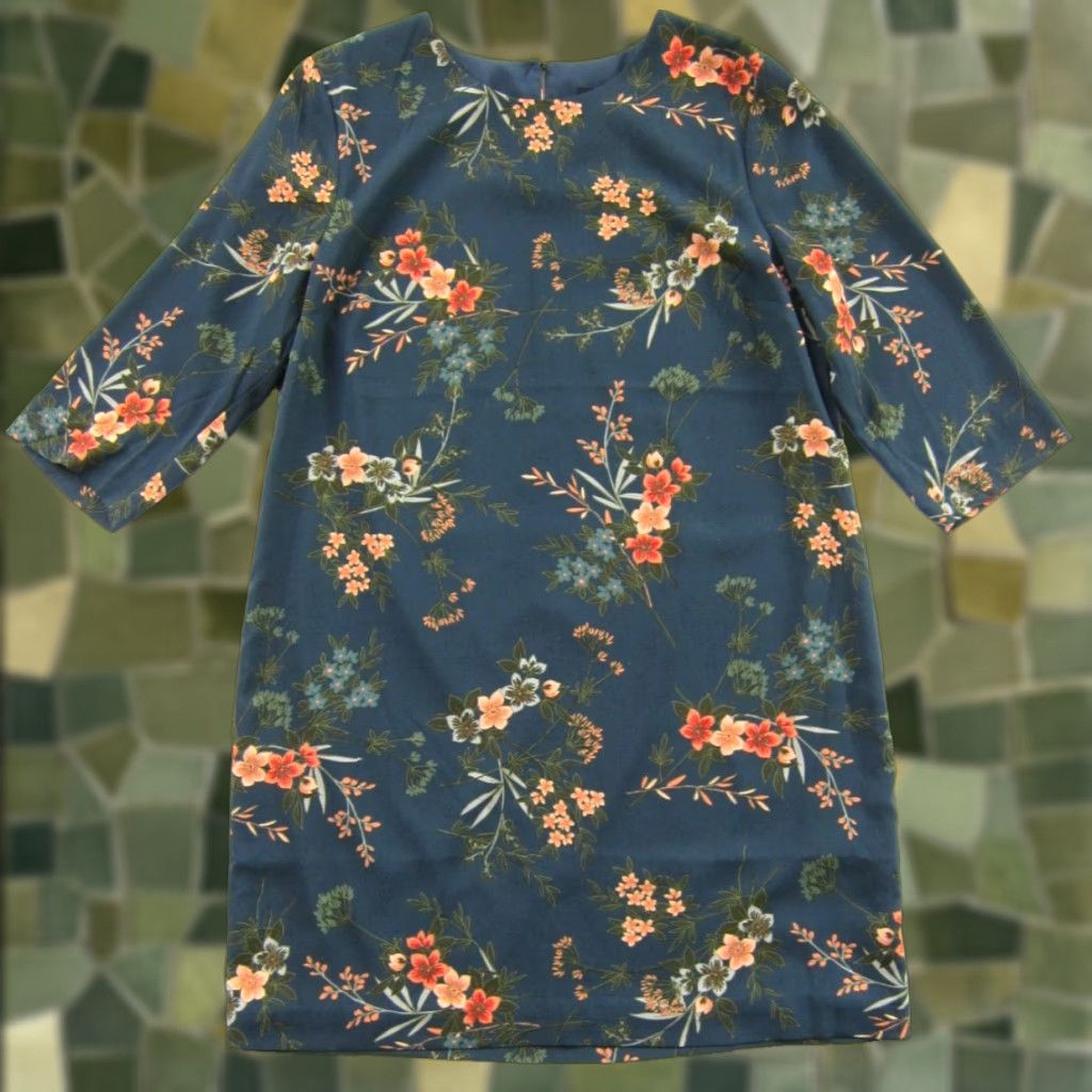 Banana Republic Banana Republic Dress Tunic Shift NWT Blue Pink Green Floral 3/4 Sleeve Knee Length 14 Womens 14 Polyester Size XL / US 12-14 / IT 48-50 - 1 Thumbnail