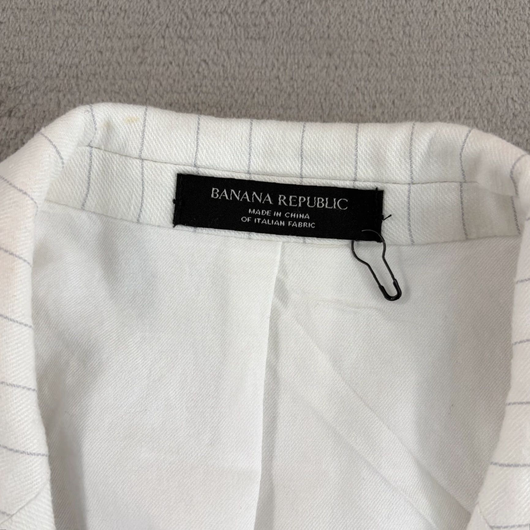 Banana Republic Banana Republic Blazer Mens 42 White Grey Striped Linen Tessuti di Sondrio Size 42R - 2 Thumbnail