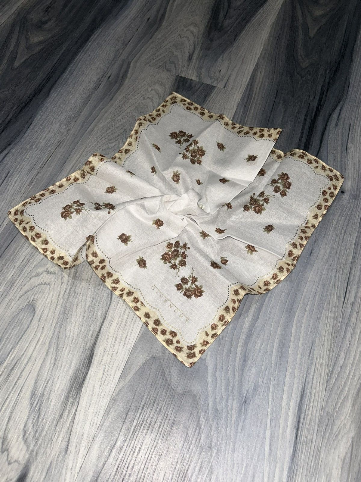 Givenchy Vintage Givenchy Brown Blush Rose Cotton Handkerchief Size ONE SIZE - 1 Thumbnail