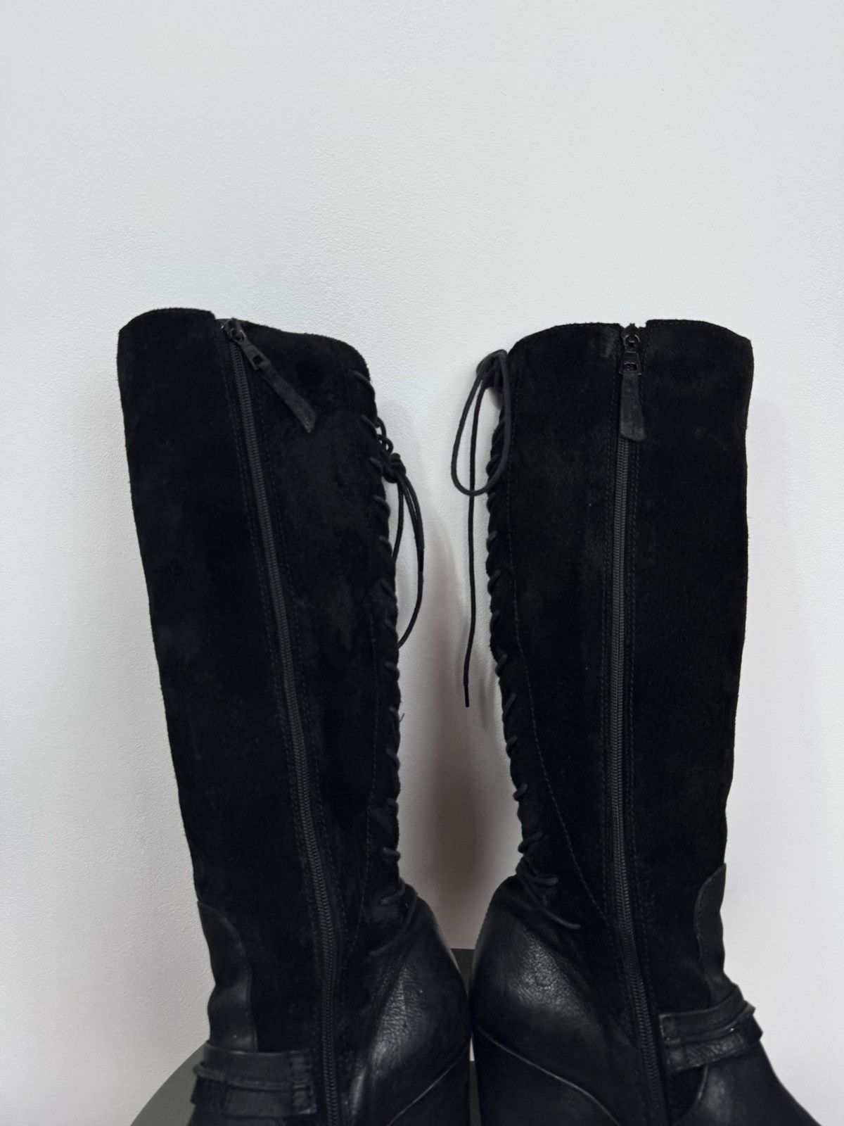 Other Vintage Black Wedge Knee High Boots Back Lace Up Suede EU 38 Size US 7 / IT 37 - 7 Thumbnail