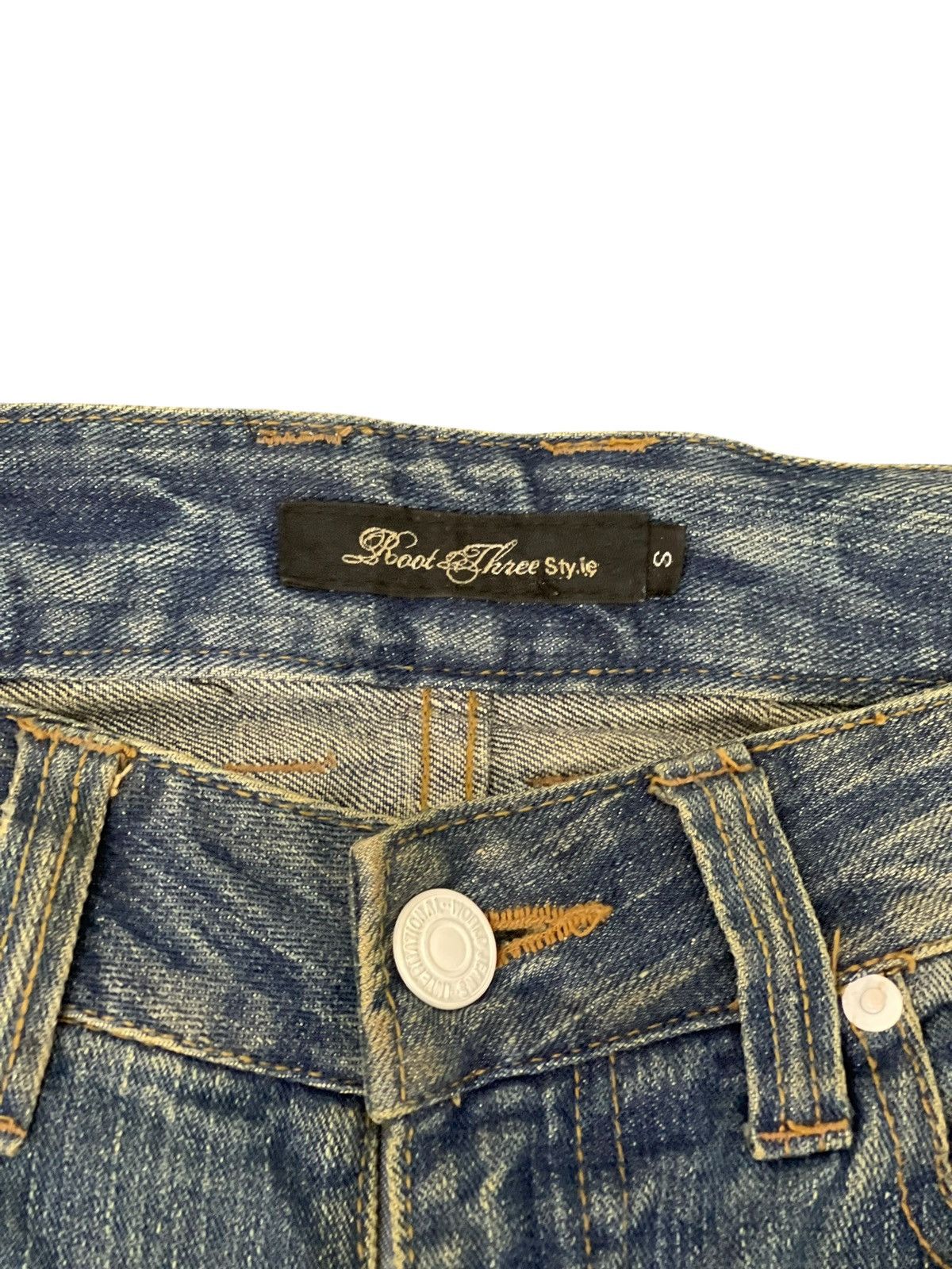Japanese Brand Slim Jeans Root Three Faded Distress Painter 1🟦7 Size US 31 - 7 Thumbnail
