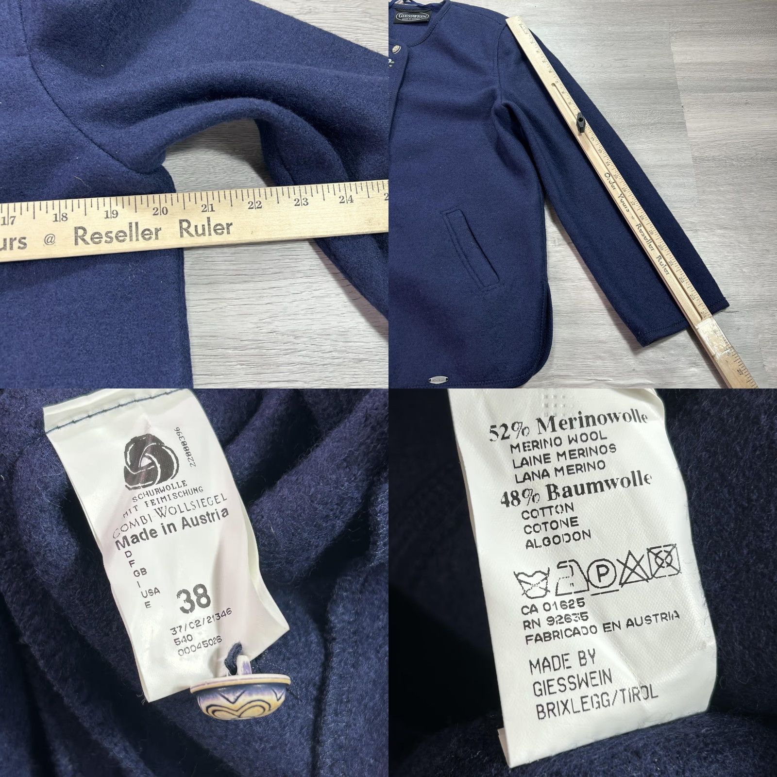 Vintage Giesswein Jacket Womens 38 Blue Merino Wool Button Front Embroidered Austria Size XS / US 0-2 / IT 36-38 - 8 Thumbnail