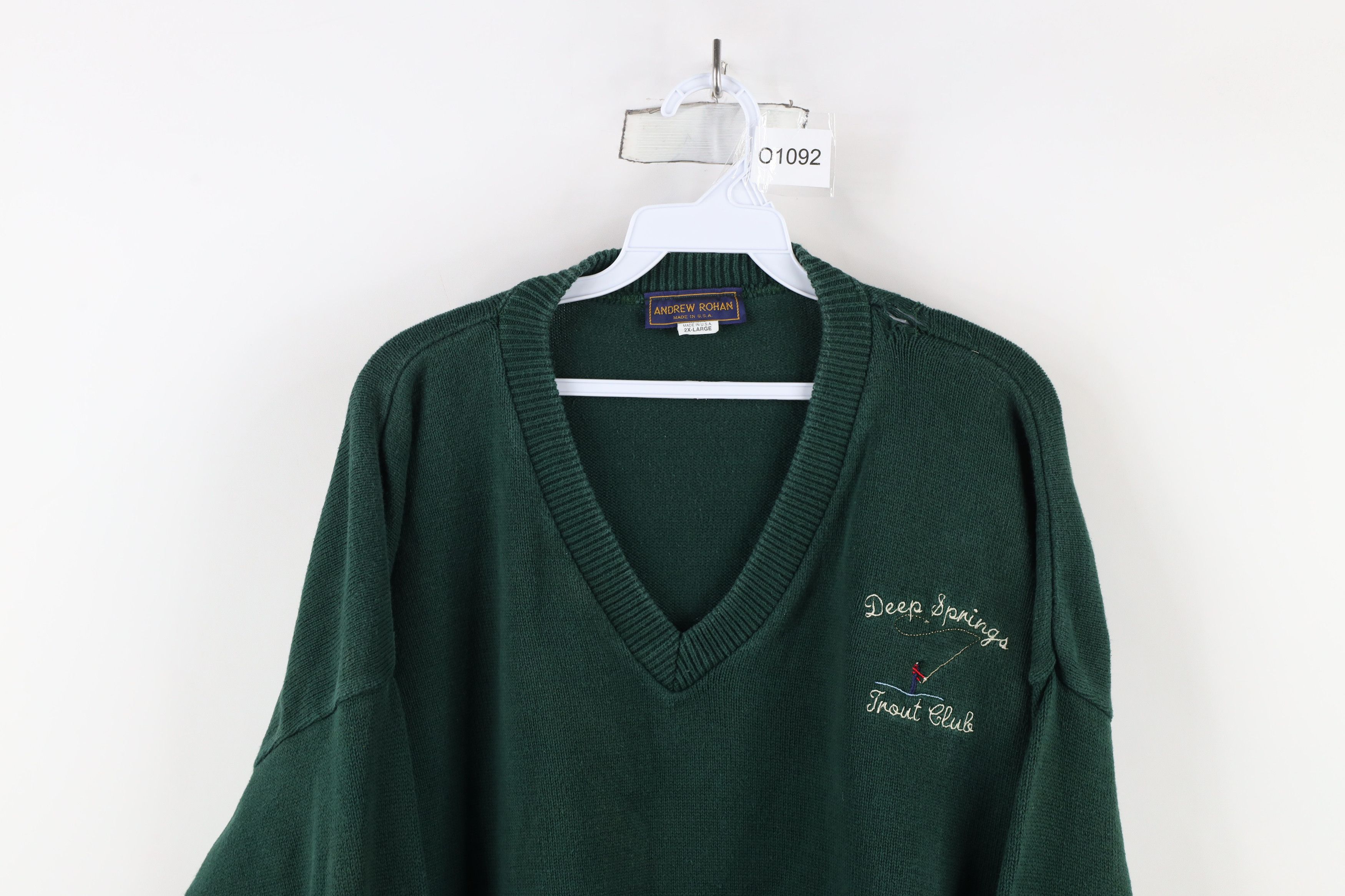 Vintage Vintage 90s Deep Springs Trout Club Knit Sweater Green USA Size US XXL / EU 58 / 5 - 2 Thumbnail