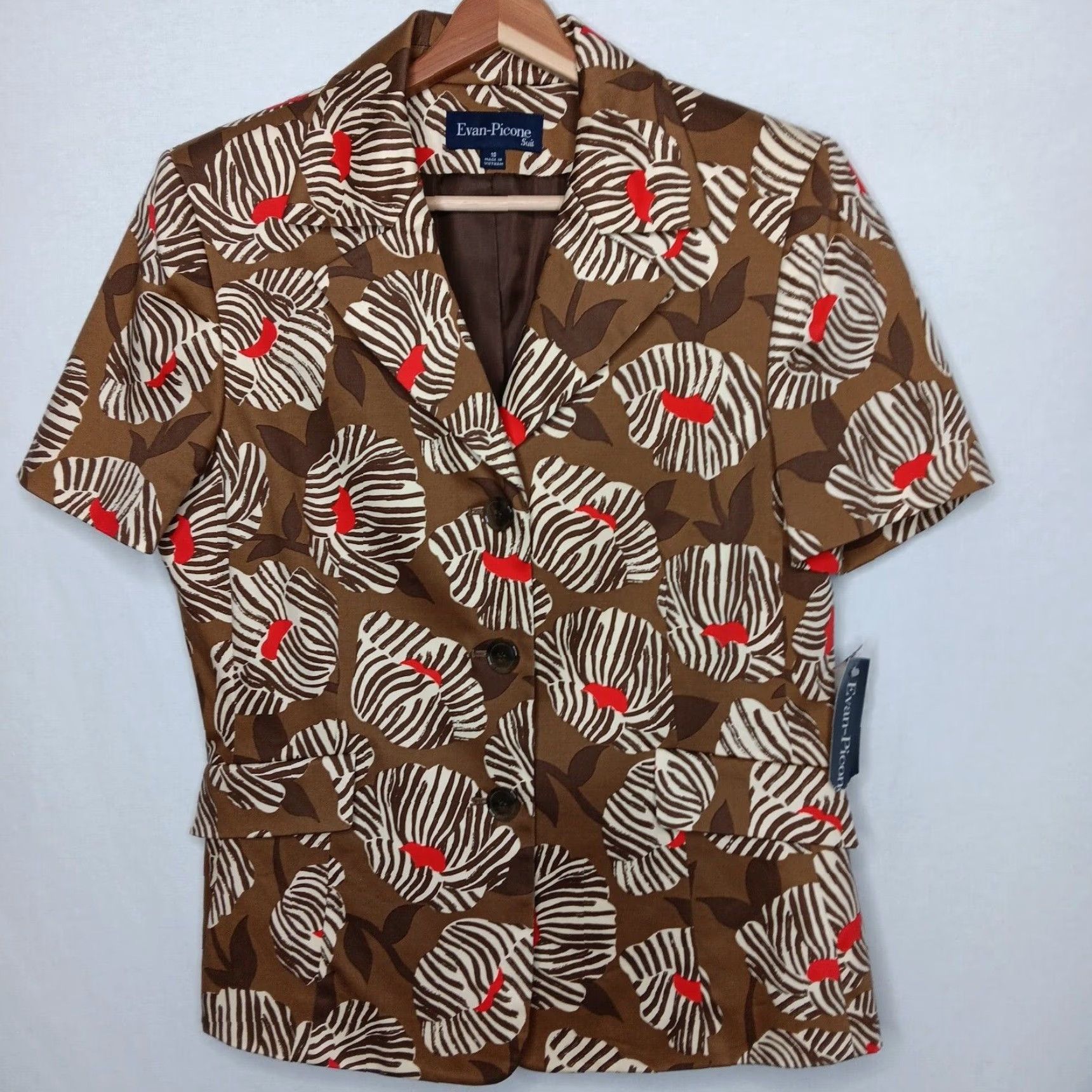 Evan Picone VINTAGE Evan Picone Skirt Suit Women's 2 Piece Brown Floral Short Sleeve Top New Size L / US 10 / IT 46 - 4 Thumbnail