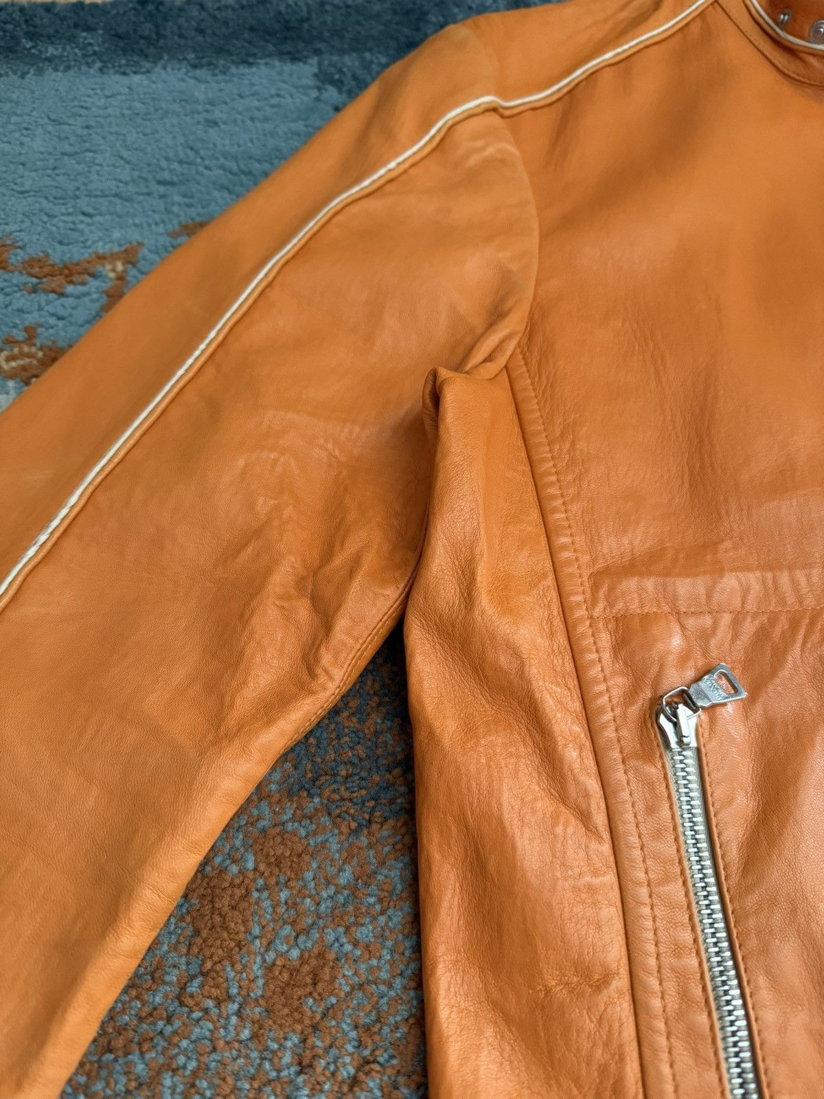 Prada Prada AW2000 Vintage Orange Y2k Biker Leather Jacket Size US M / EU 48-50 / 2 - 7 Thumbnail