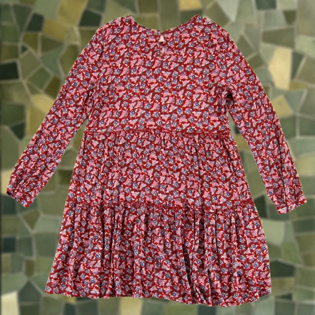 Vintage Knox Rose Pink Long Sleeve Floral Rayon Tiered Smock Dress L Size L / US 10 / IT 46 - 1 Thumbnail