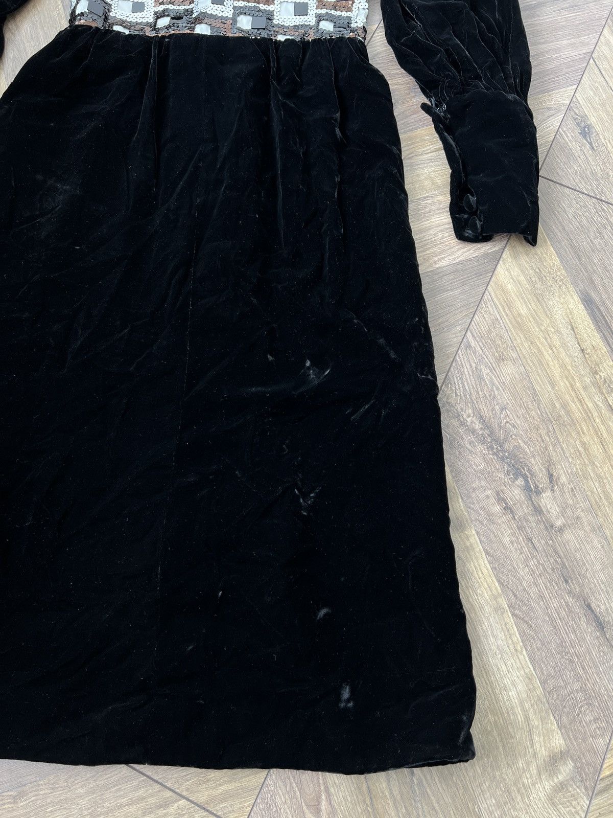Designer Grieder Vintage Black Velvet Dress Long Sleeve Beaded Waist Size XS / US 0-2 / IT 36-38 - 6 Thumbnail