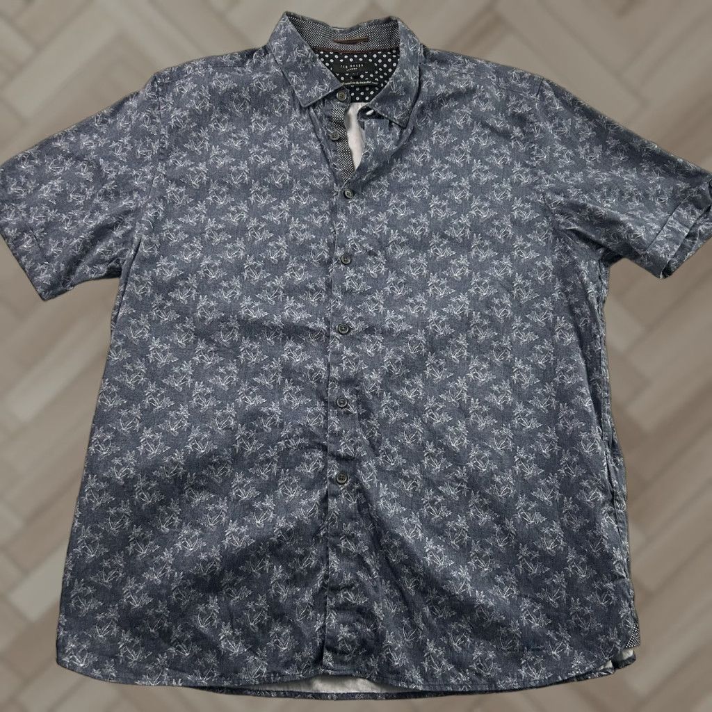 Ted Baker Ted Baker Short Sleeve Button-Up Shirt Men's 7 Blue Floral Print" Size US M / EU 48-50 / 2 - 1 Thumbnail