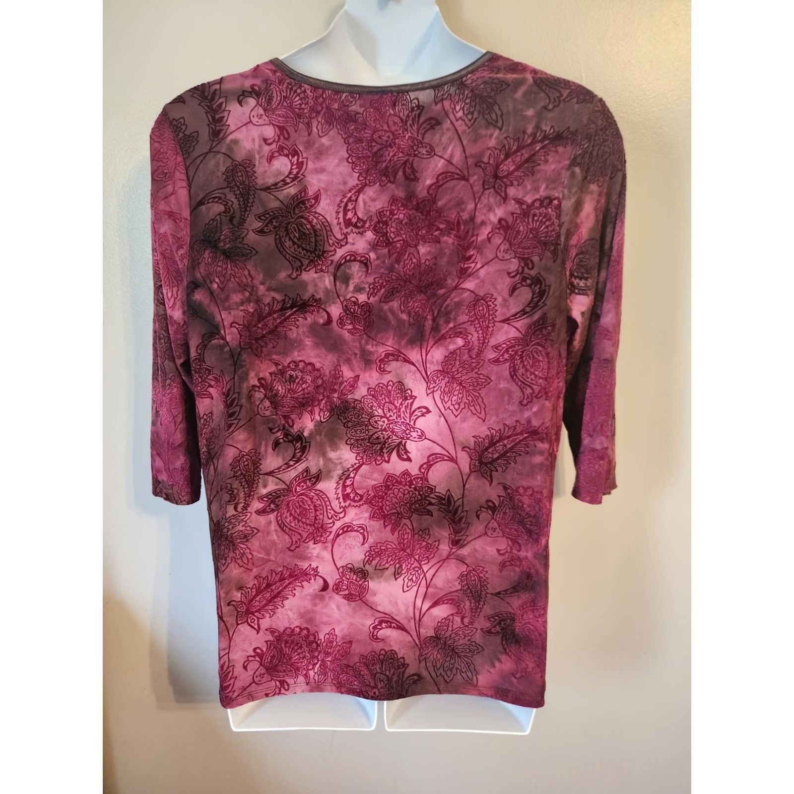Velvet Roz & Ali Top Woman 2X Dark Magenta Black Paisley Velvet Burnout Size XXL / US 16-18 / IT 52-54 - 5 Thumbnail