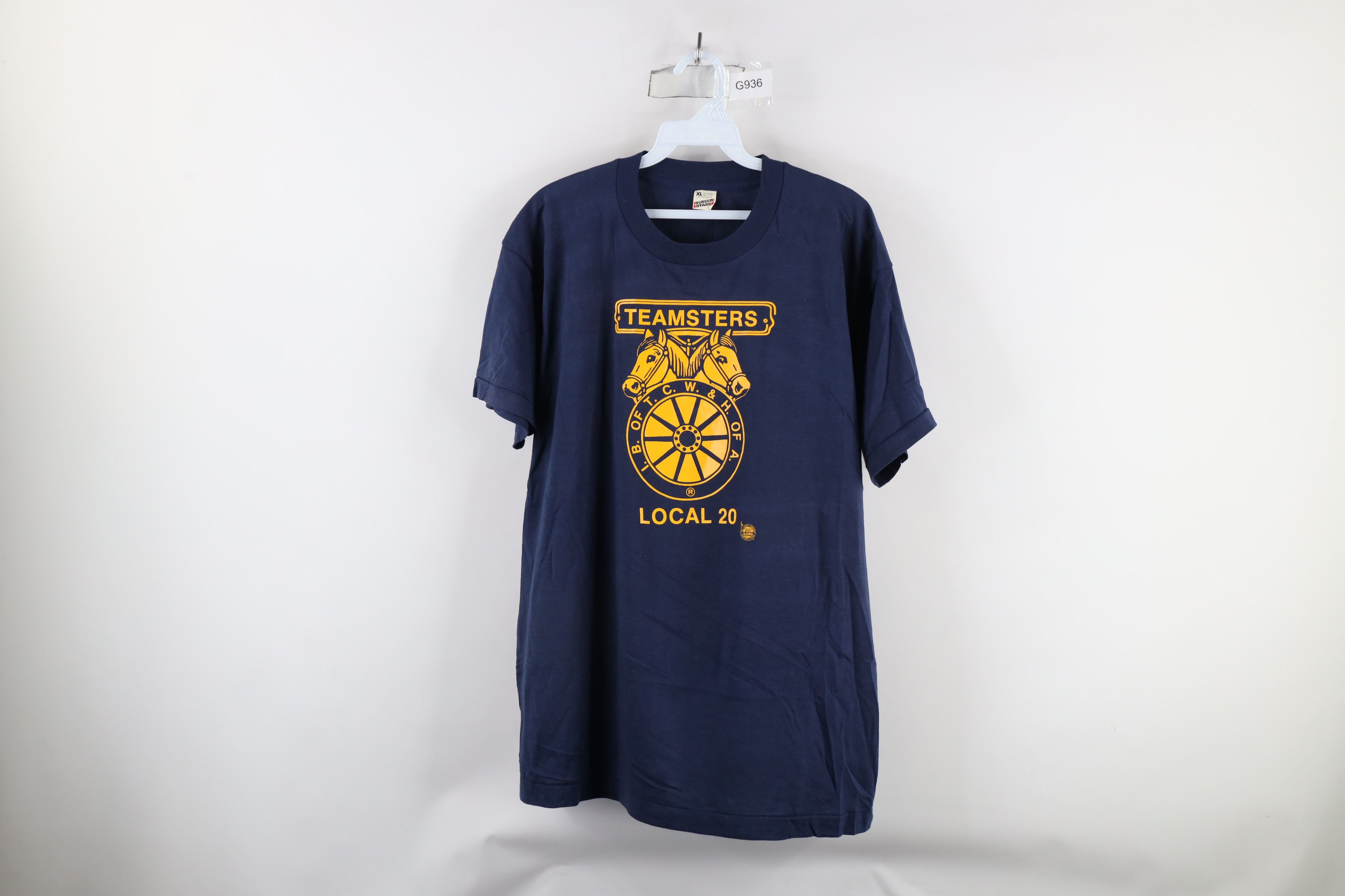 Vintage NOS Vintage 80s Local 20 Teamsters Union T-Shirt Blue USA Size US XL / EU 56 / 4 - 1 Thumbnail